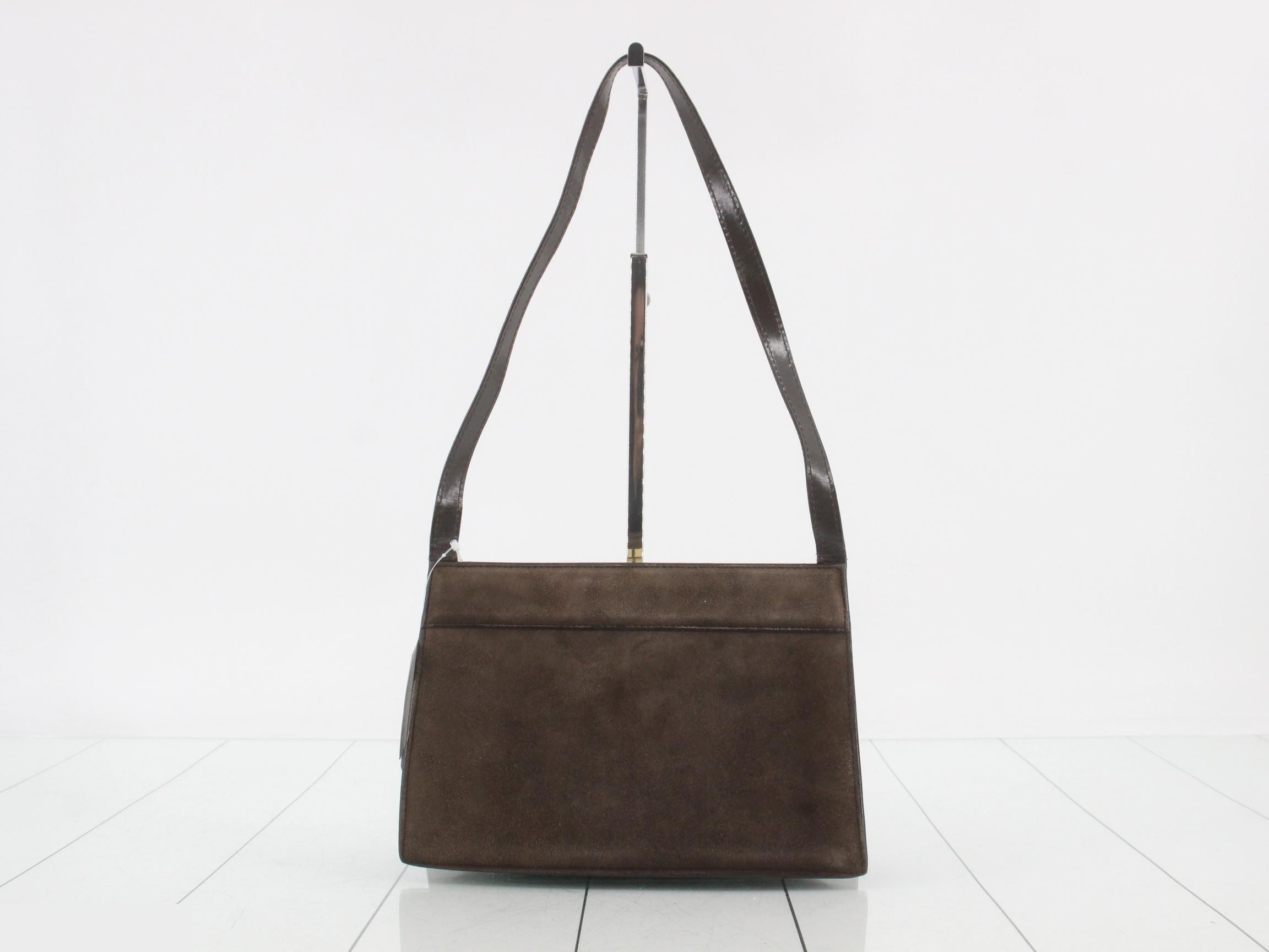 Suede, gold hardware, one-shoulder bag, brown tones — view 2