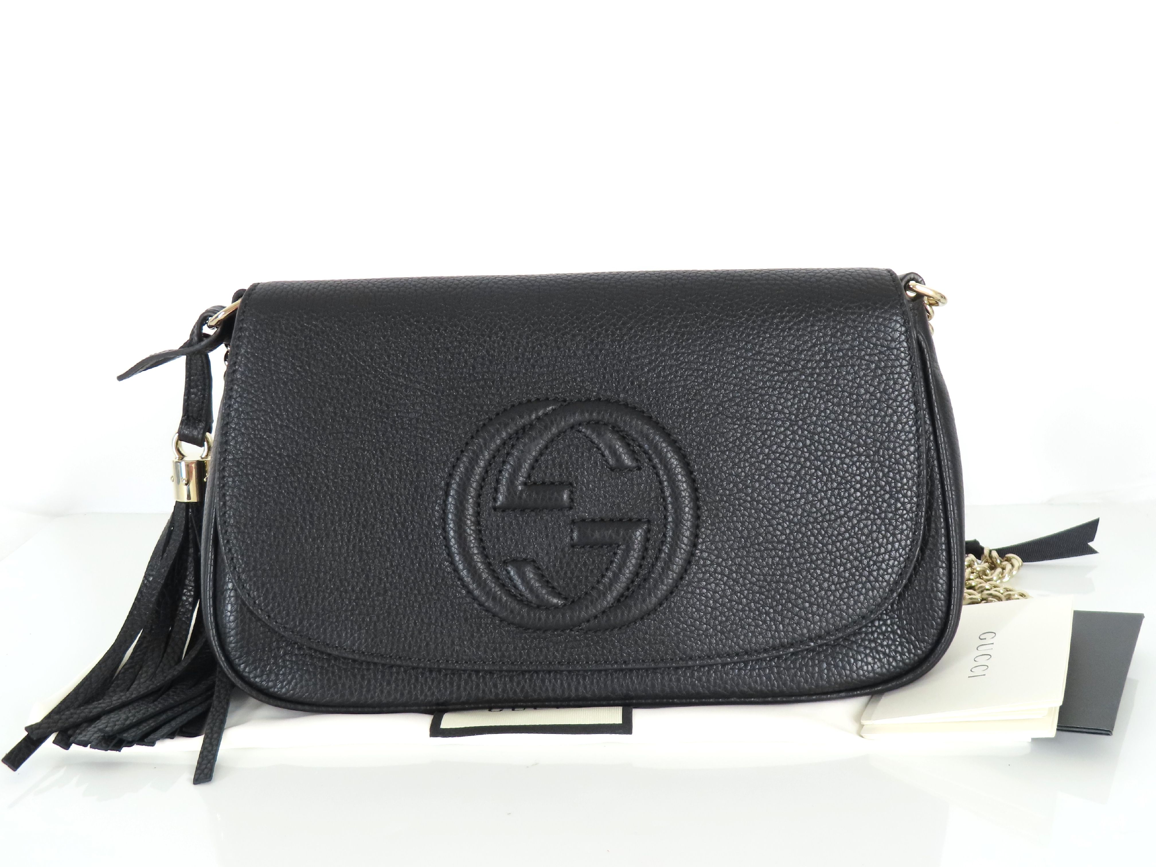 Soho Leather Chain Shoulder Bag, Black, 536224 (Shoulder Bag)