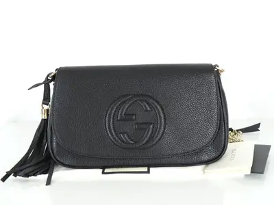 Soho Leather Chain Shoulder Bag, Black, 536224 (Shoulder Bag)
