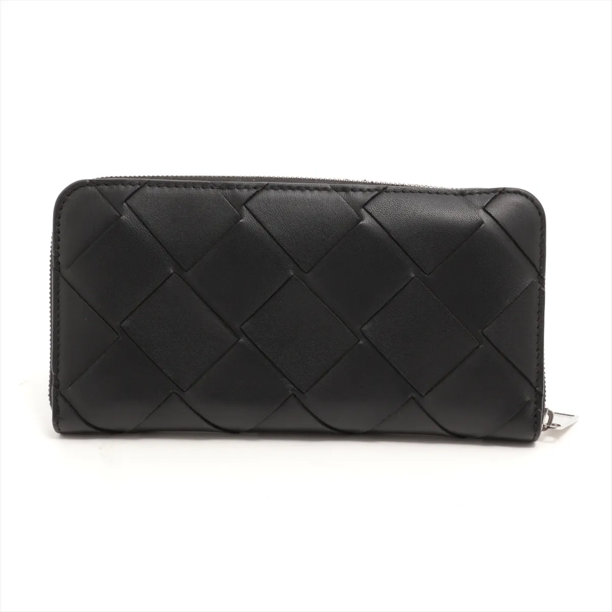 Maxi Intrecciato Cassette Leather Round Zip Wallet Black — view 2