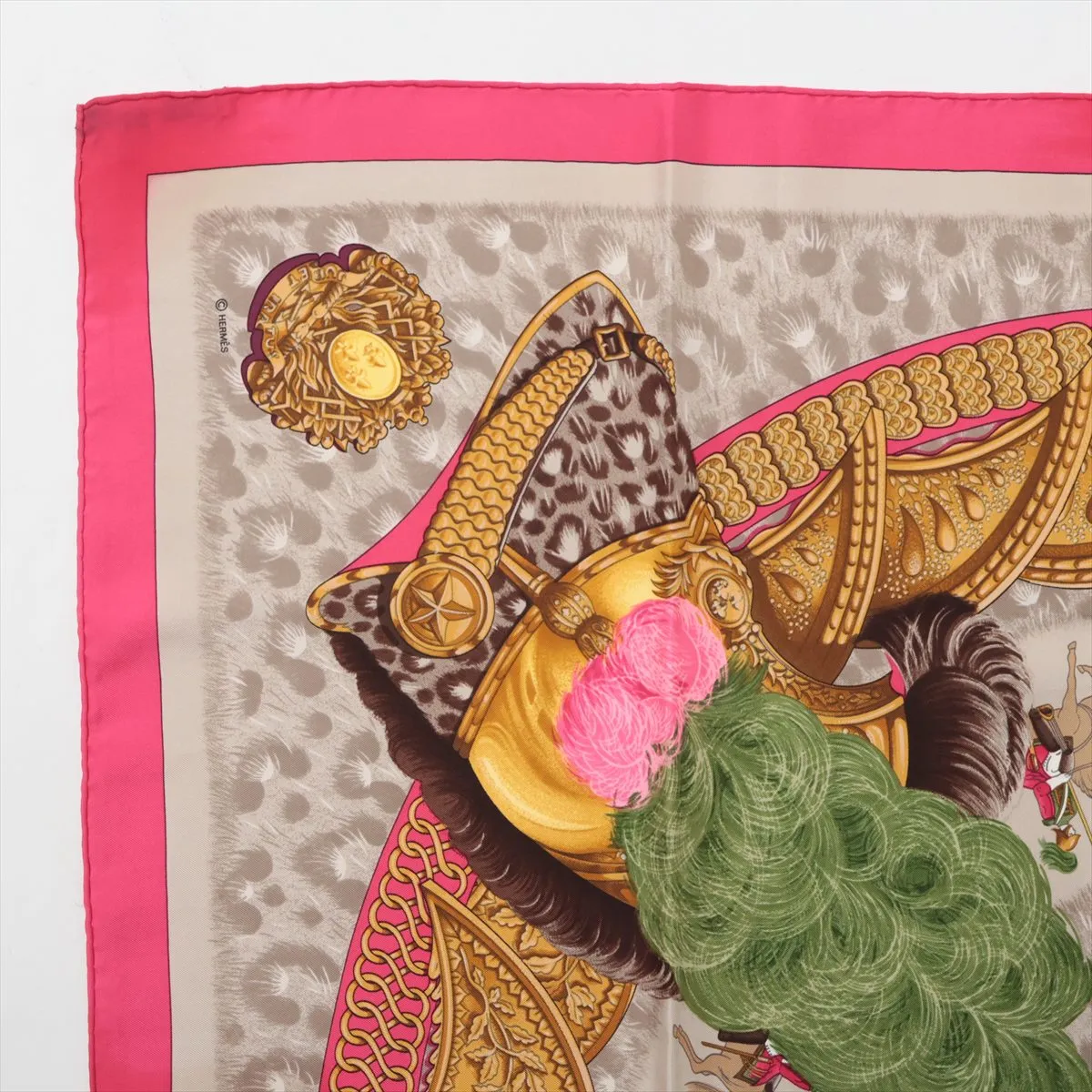 Carre 90 CASQUES et PLUMETS (Helmets Without Faces) Scarf, Silk, Pink, Shows signs of wear, — view 2