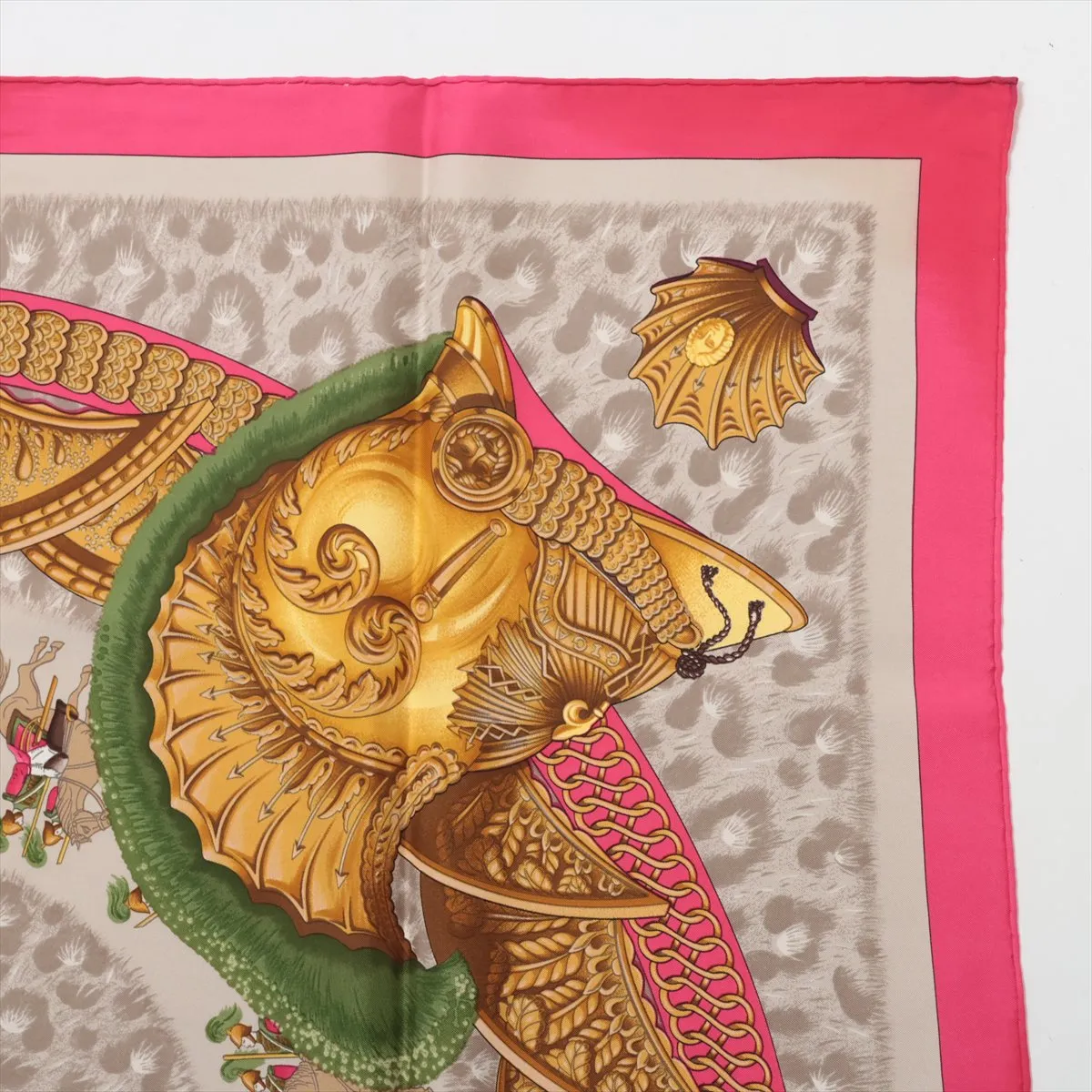 Carre 90 CASQUES et PLUMETS (Helmets Without Faces) Scarf, Silk, Pink, Shows signs of wear, — view 3