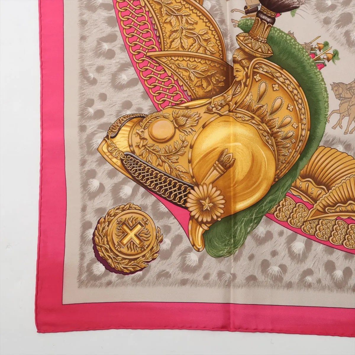 Carre 90 CASQUES et PLUMETS (Helmets Without Faces) Scarf, Silk, Pink, Shows signs of wear, — view 5