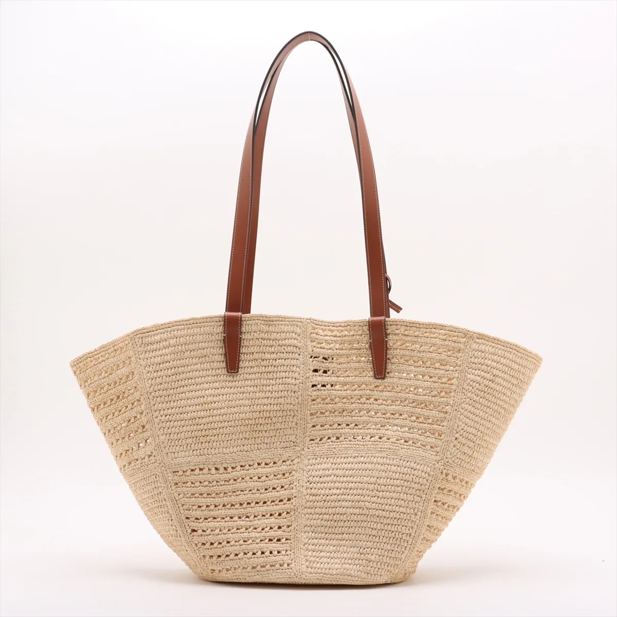 Triomphe Classic Pannier Raffia x Leather Tote Bag Beige x Brown — view 2
