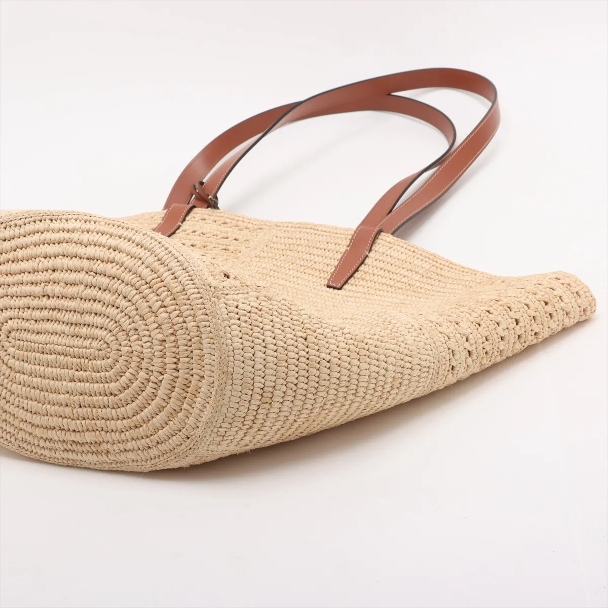 Triomphe Classic Pannier Raffia x Leather Tote Bag Beige x Brown — view 3
