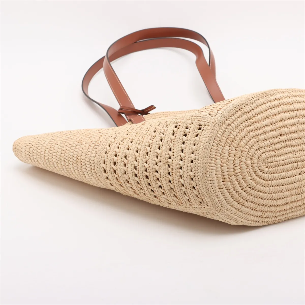 Triomphe Classic Pannier Raffia x Leather Tote Bag Beige x Brown — view 4
