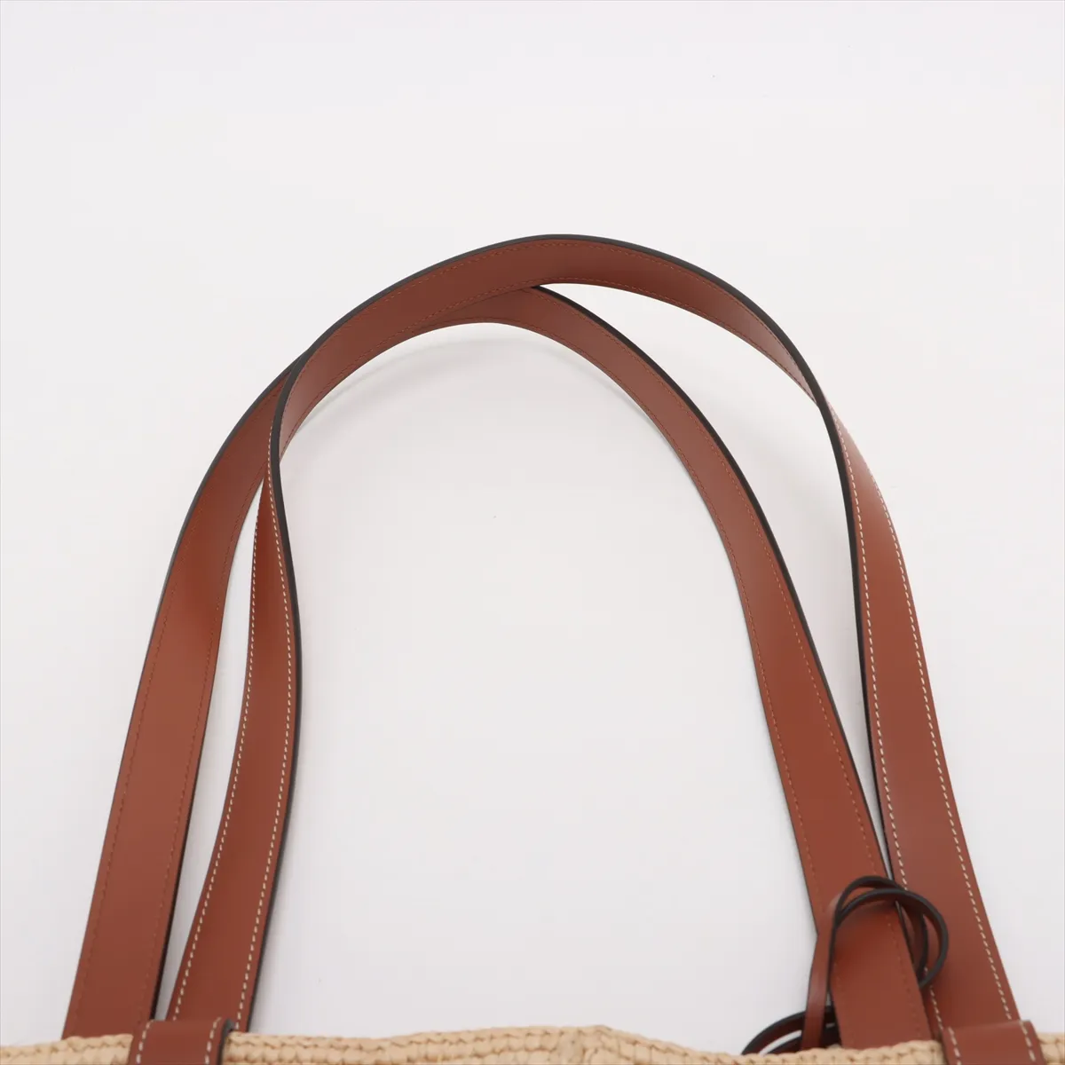 Triomphe Classic Pannier Raffia x Leather Tote Bag Beige x Brown — view 6