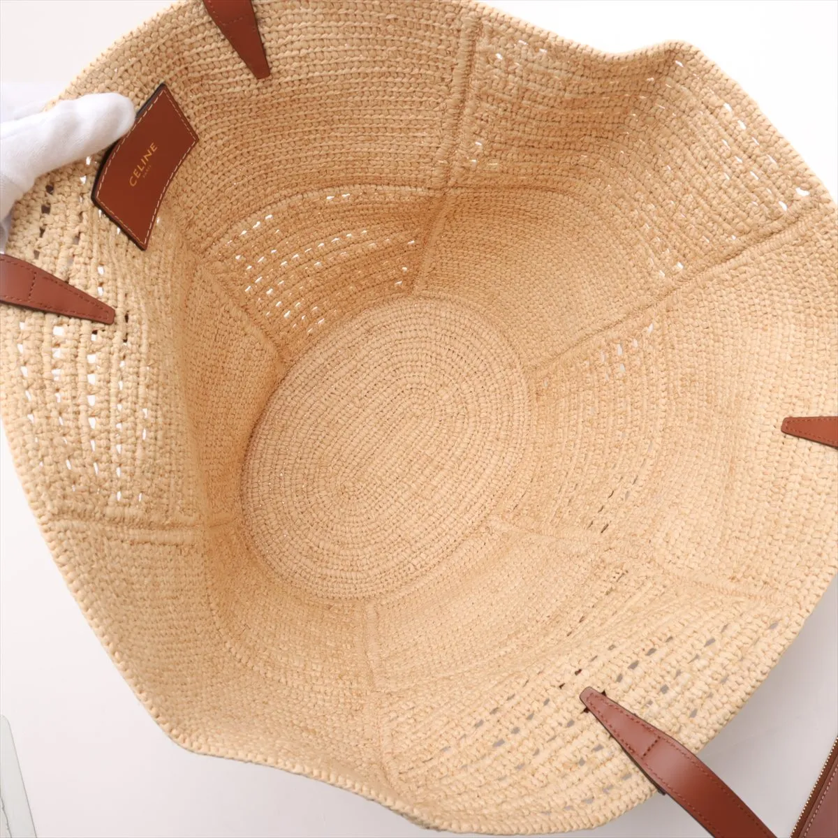 Triomphe Classic Pannier Raffia x Leather Tote Bag Beige x Brown — view 7