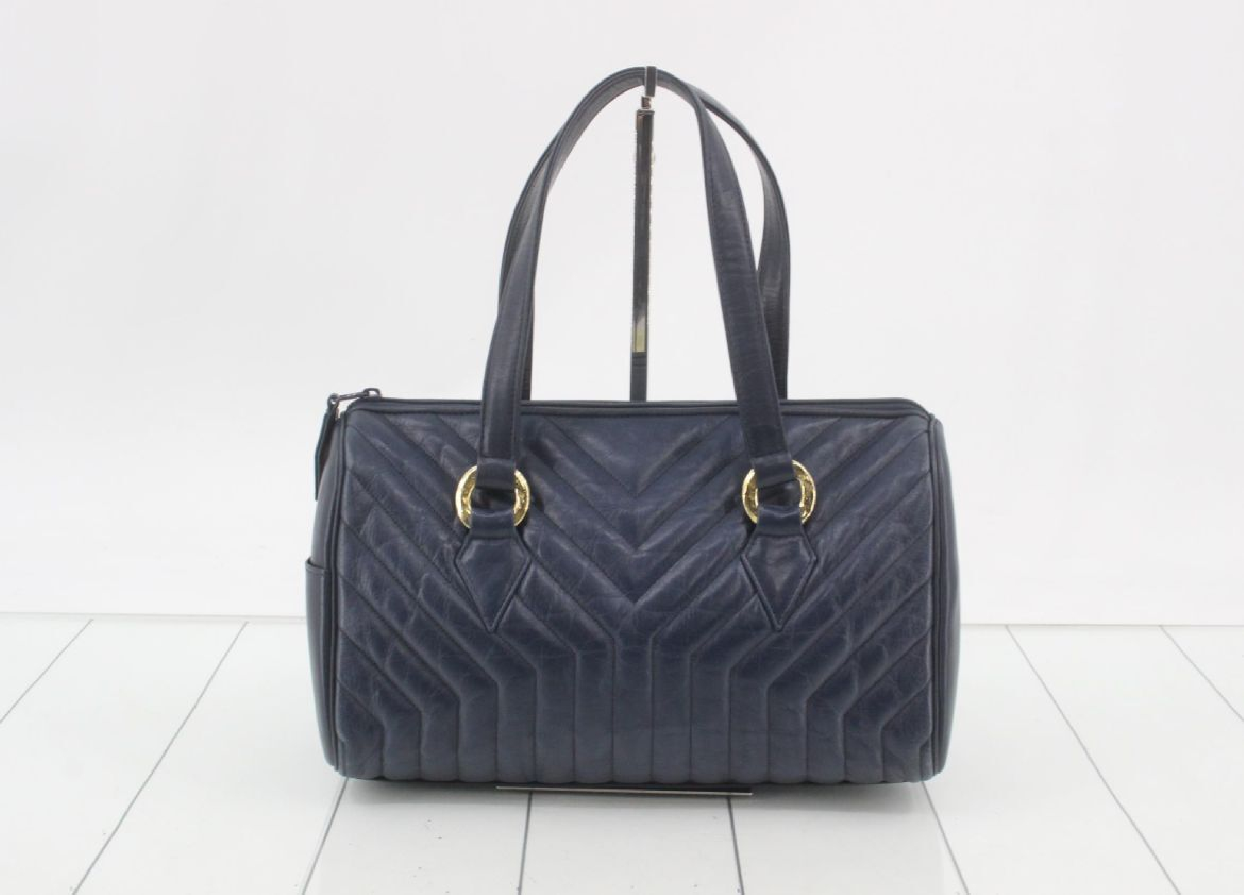 quilted leather navy handbag