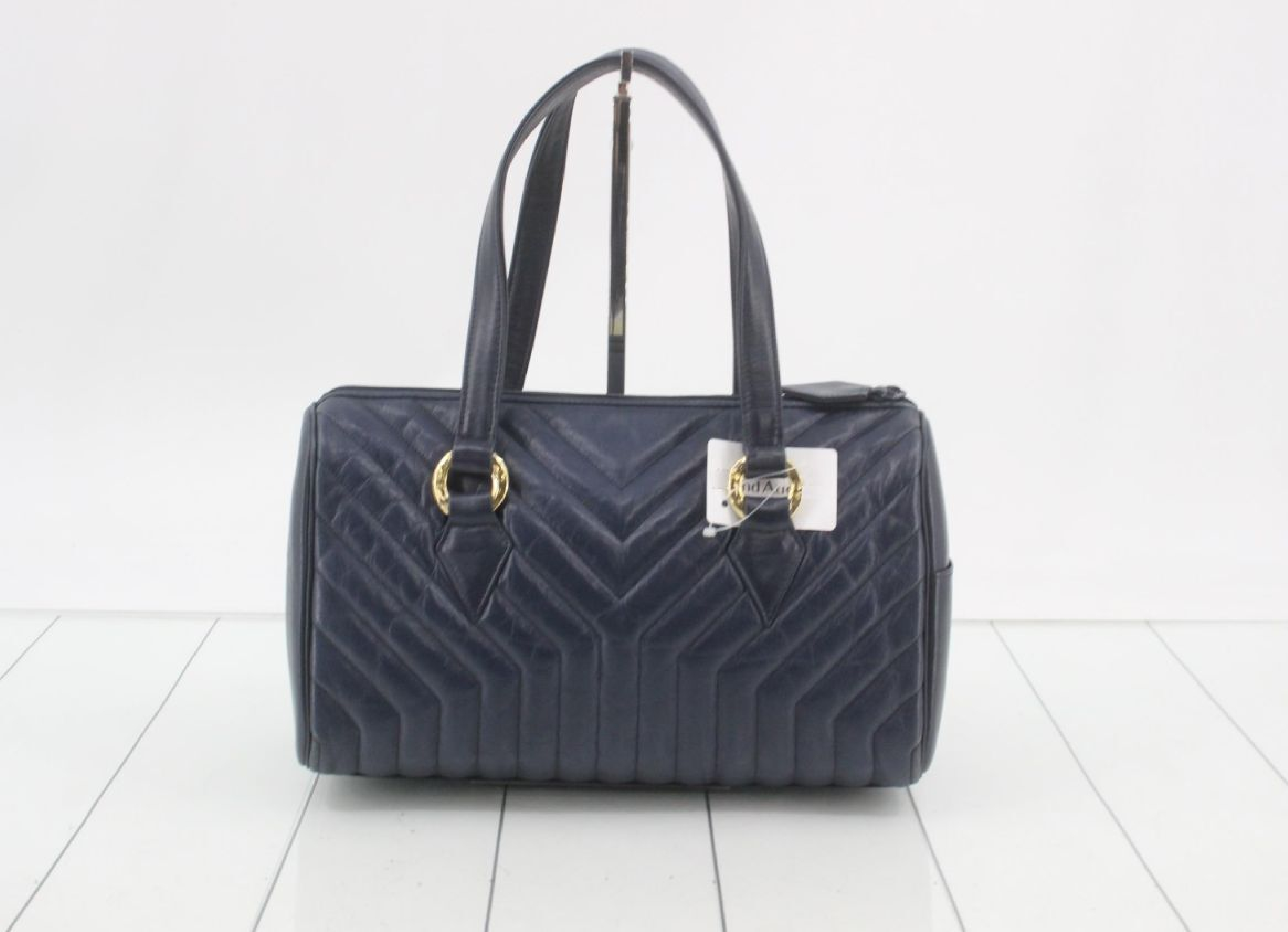 quilted leather navy handbag — view 2