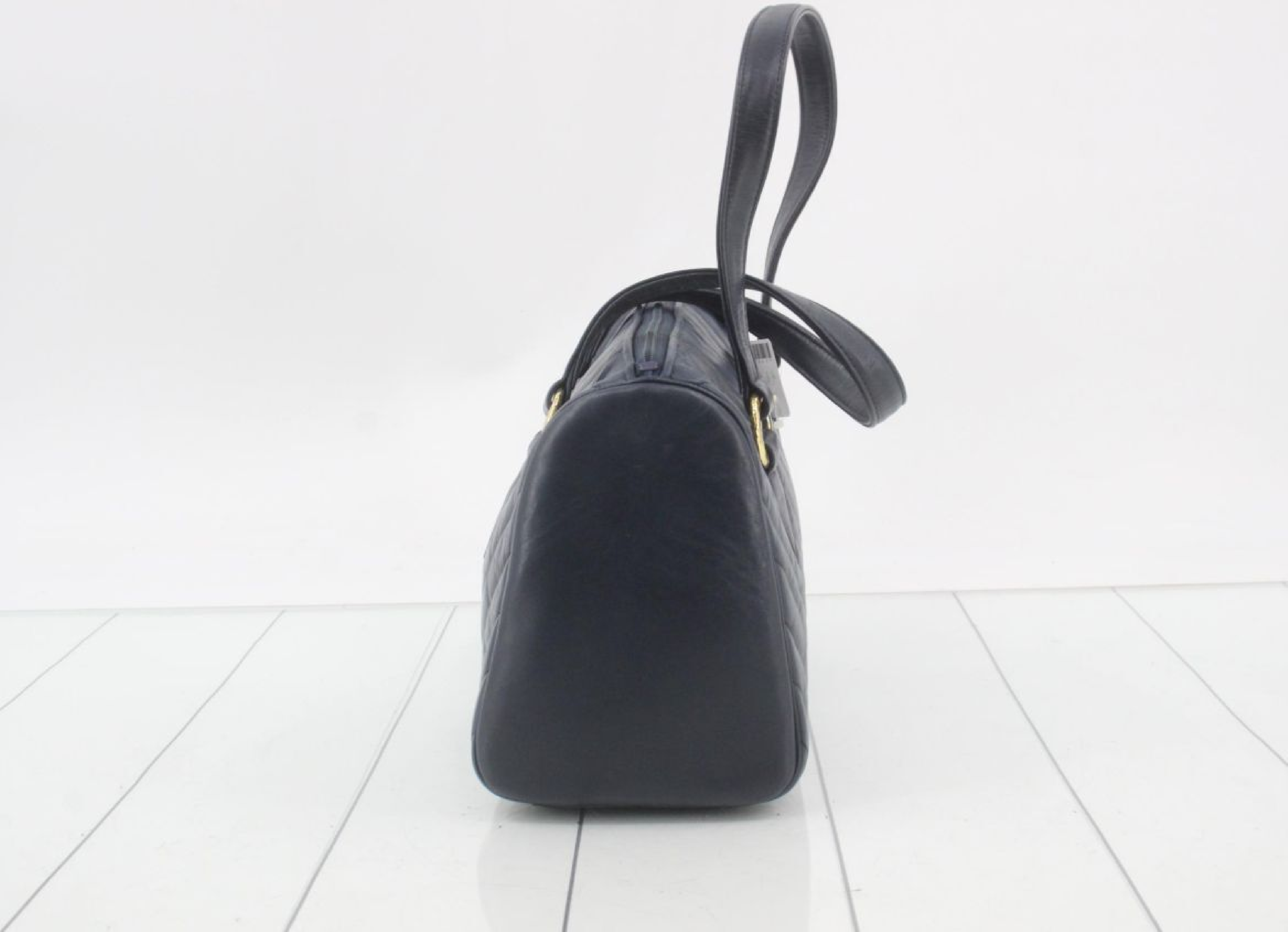 quilted leather navy handbag — view 3