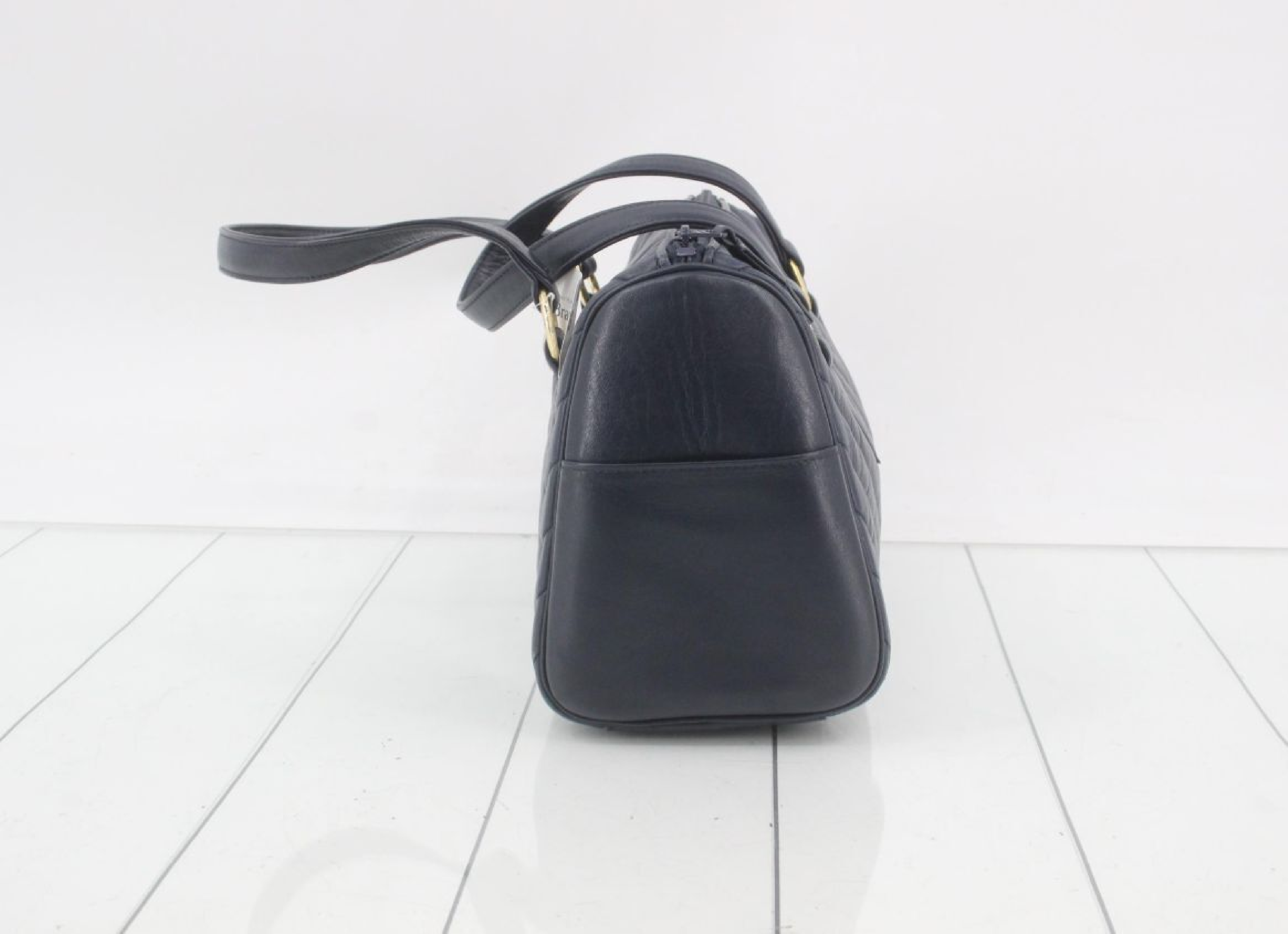 quilted leather navy handbag — view 4
