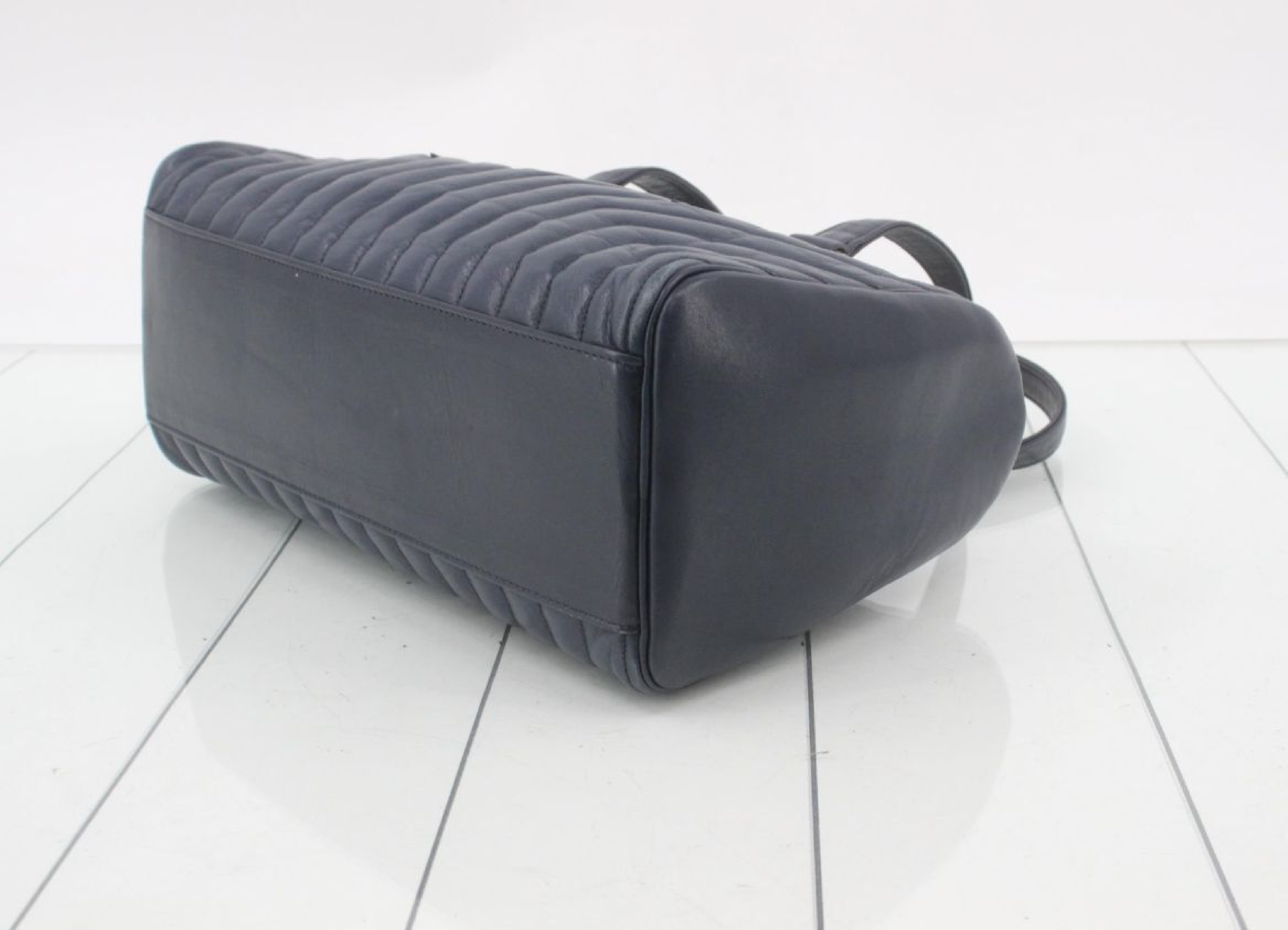 quilted leather navy handbag — view 6