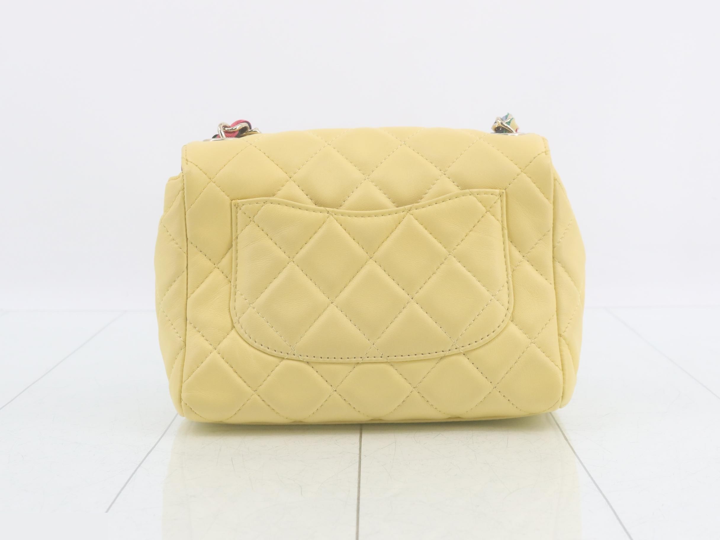 Matelassé Lambskin Chain Shoulder Bag, Yellow — view 2