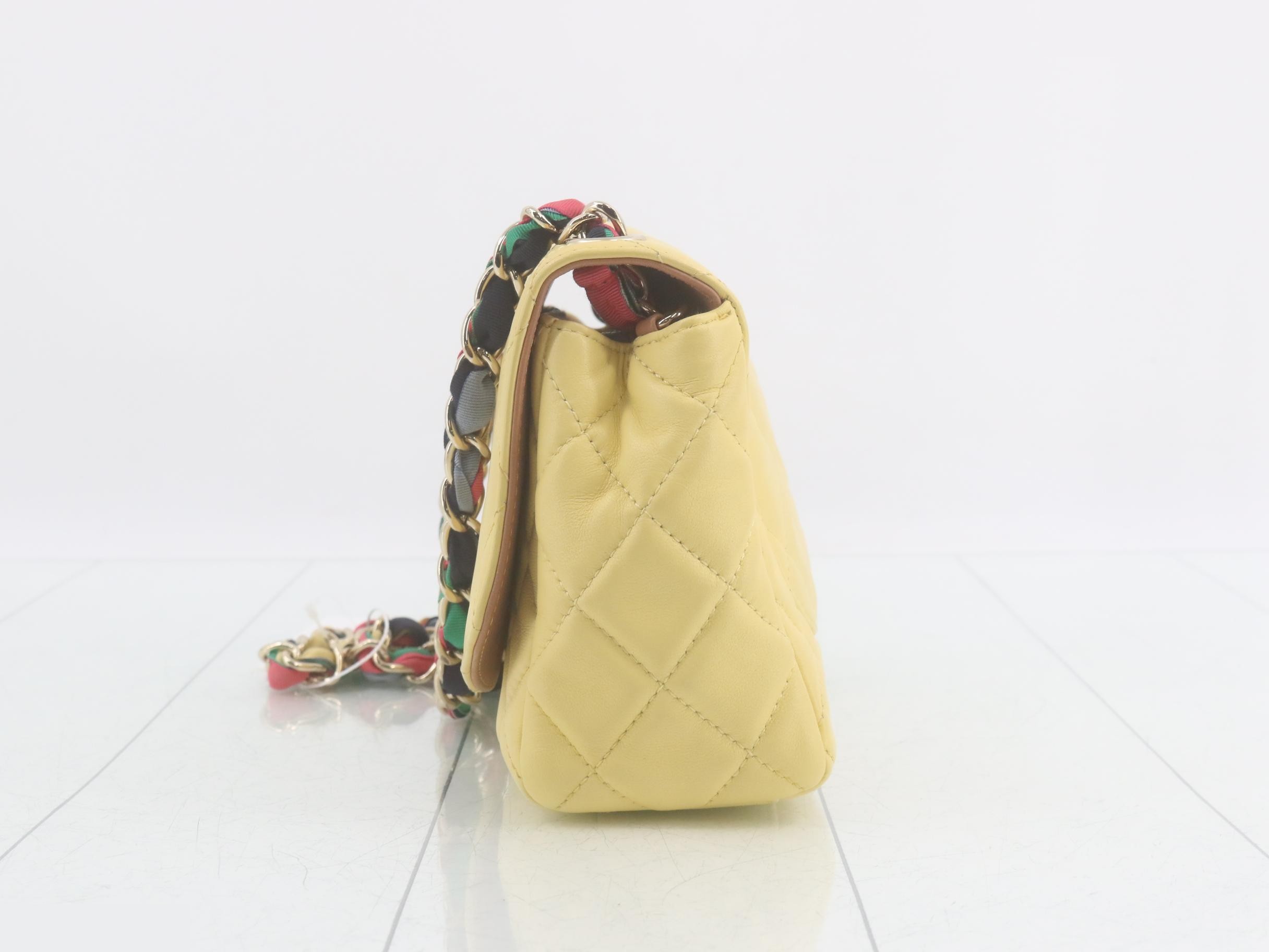 Matelassé Lambskin Chain Shoulder Bag, Yellow — view 3