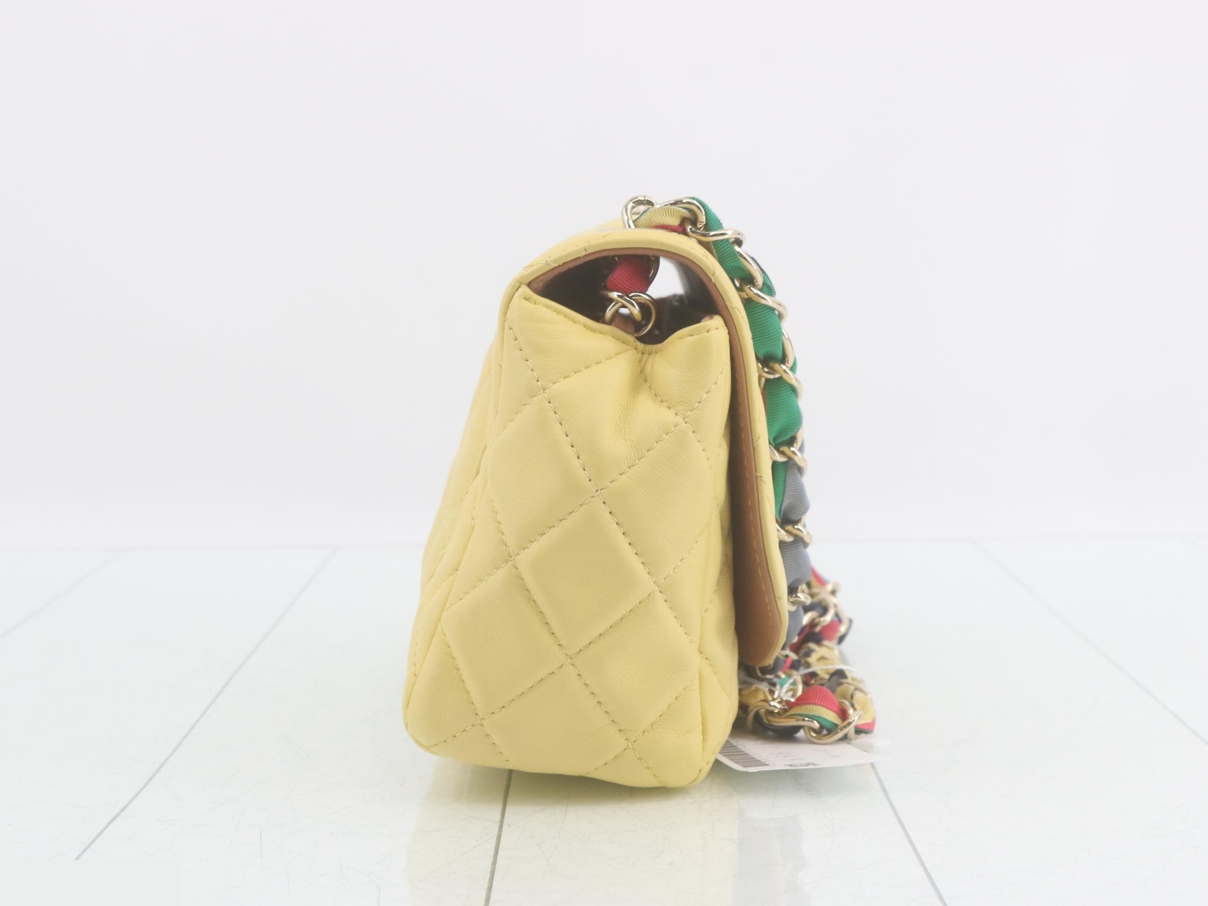 Matelassé Lambskin Chain Shoulder Bag, Yellow — view 4