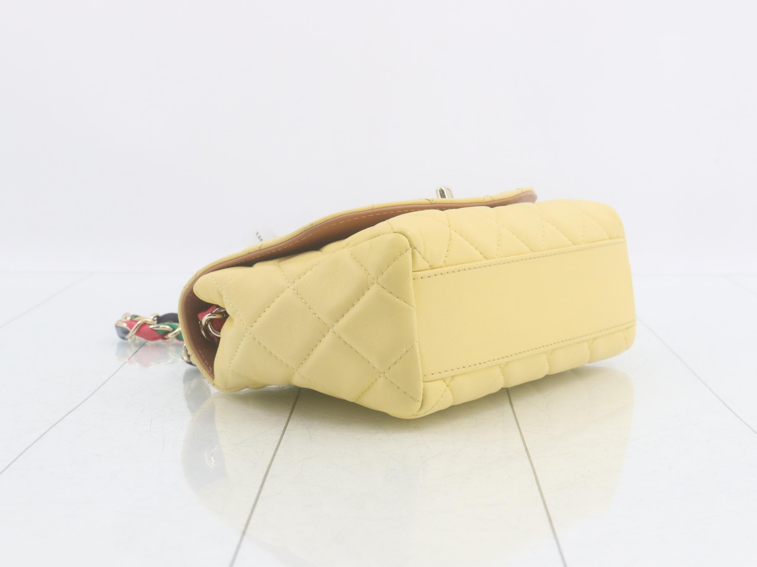 Matelassé Lambskin Chain Shoulder Bag, Yellow — view 5