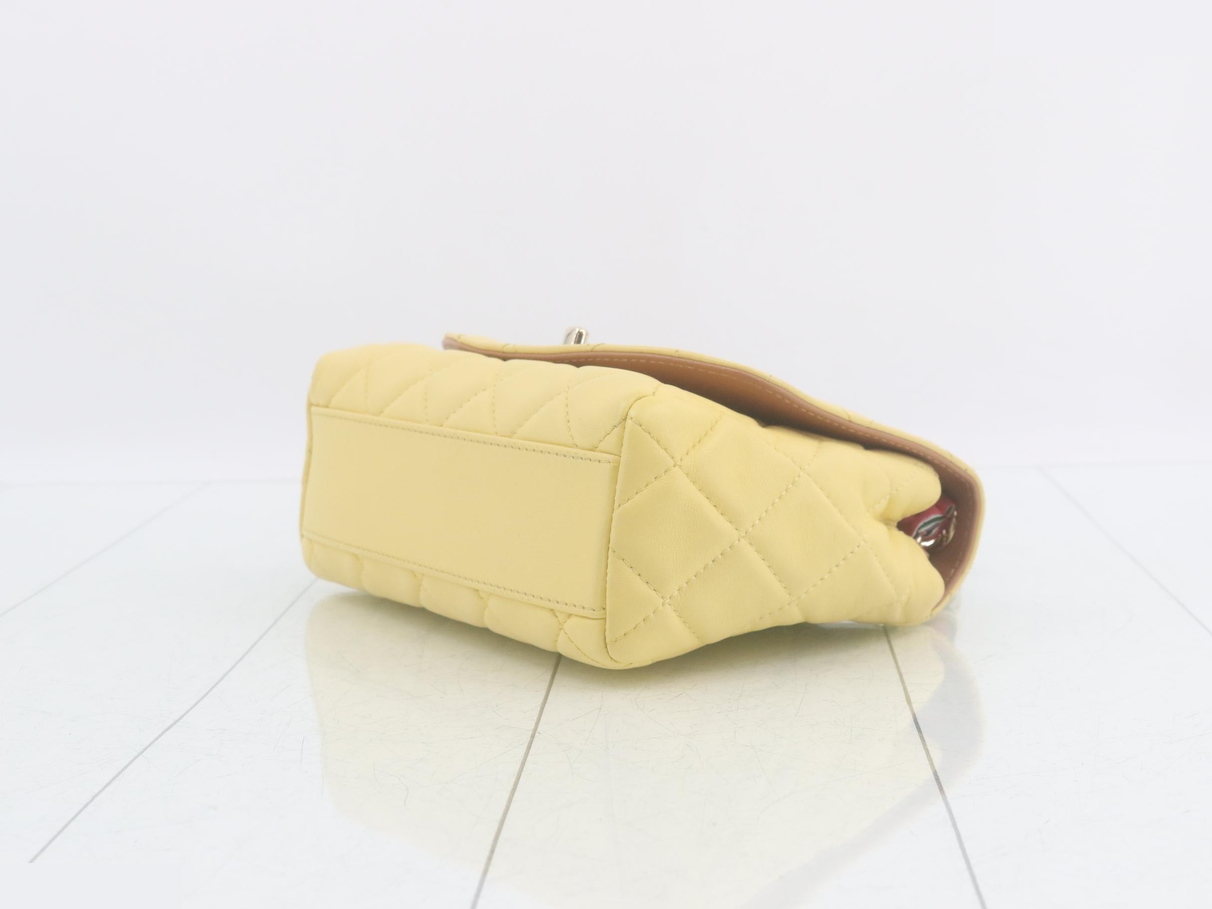 Matelassé Lambskin Chain Shoulder Bag, Yellow — view 6