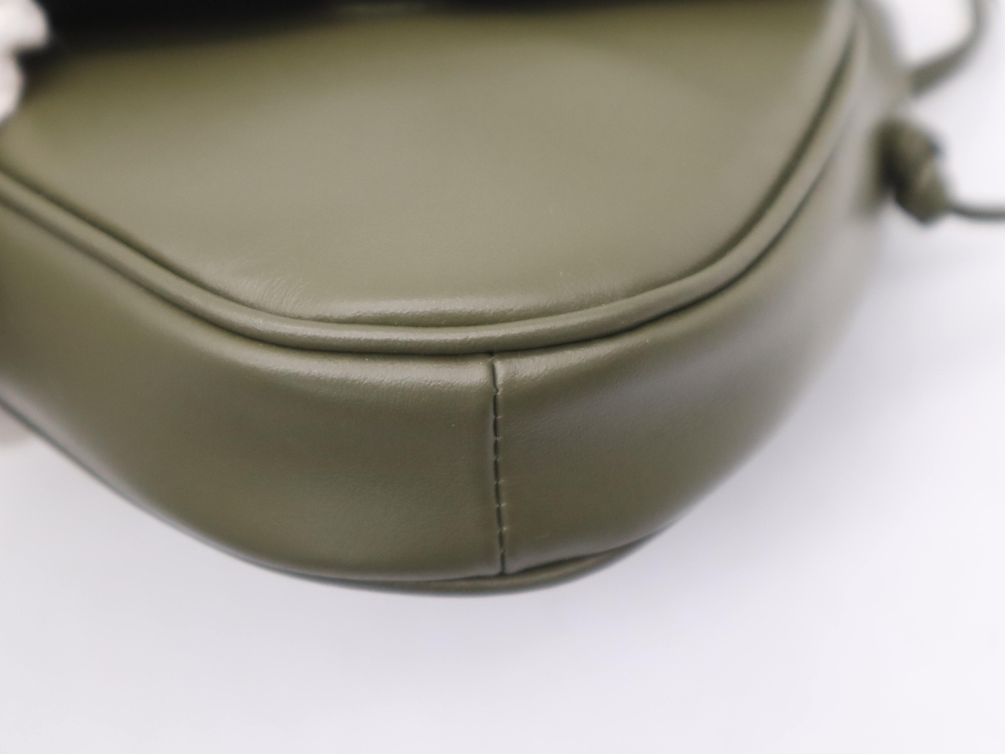 Leather Logo Triangle Shoulder Bag, Khaki, with Dust Bag and Box. — view 9