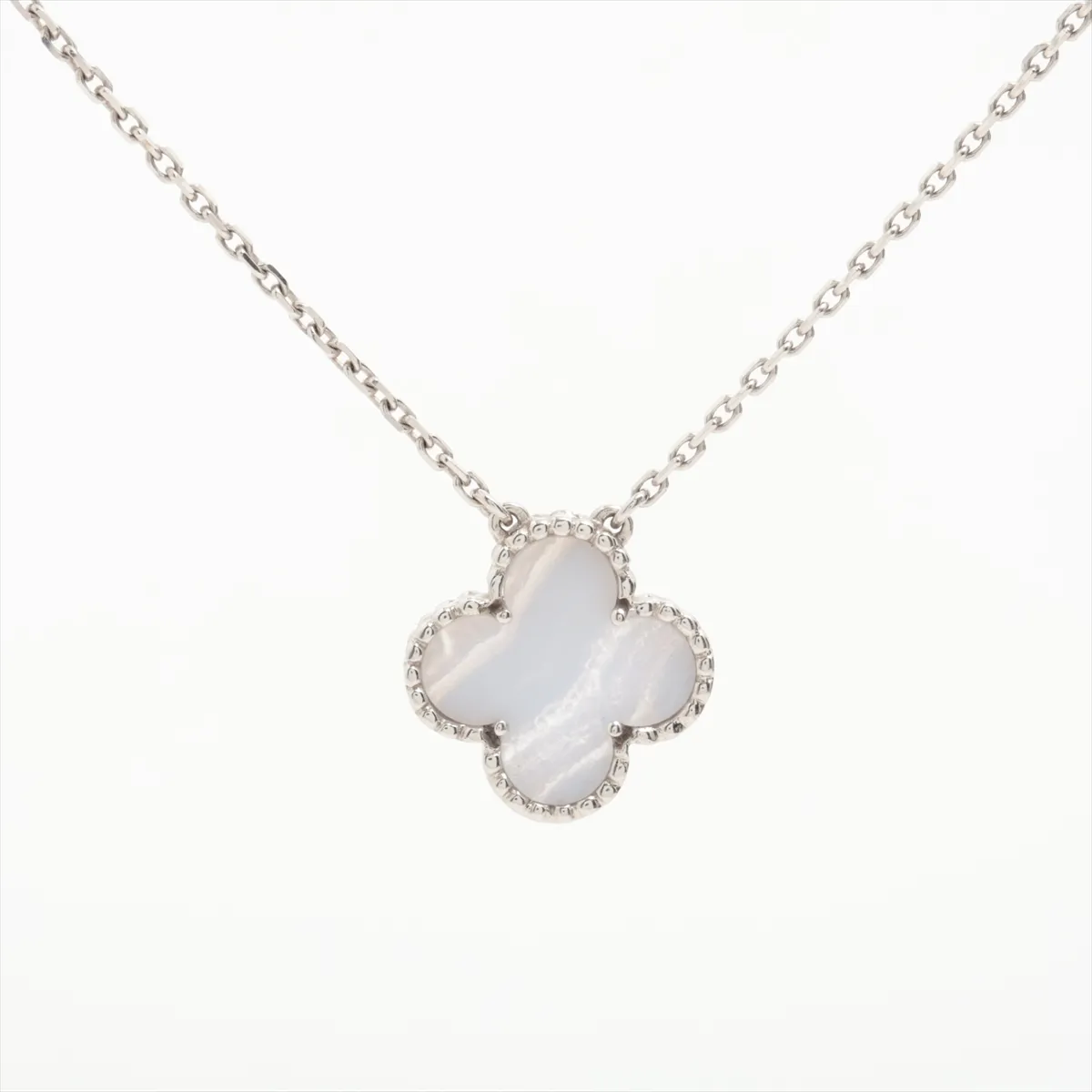 Vintage Alhambra Chalcedony Necklace, 750 (WG), 5.3g, BL136294. Features: exposed lobster clasp, bent jump ring,