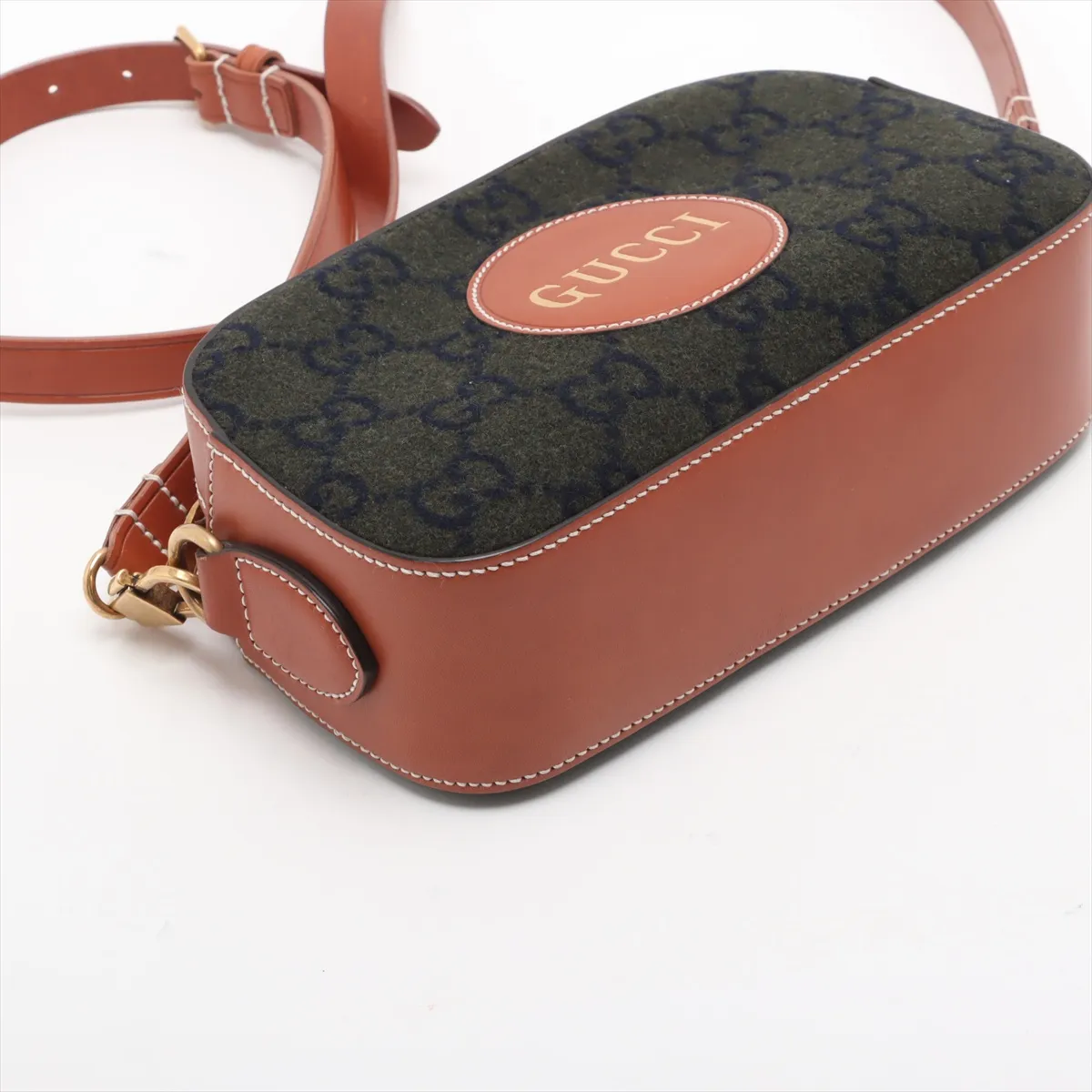 Script Logo Wool x Leather Shoulder Bag Khaki x Brown 671625 — view 4
