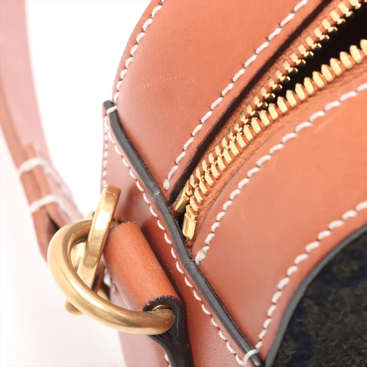 Script Logo Wool x Leather Shoulder Bag Khaki x Brown 671625 — view 9