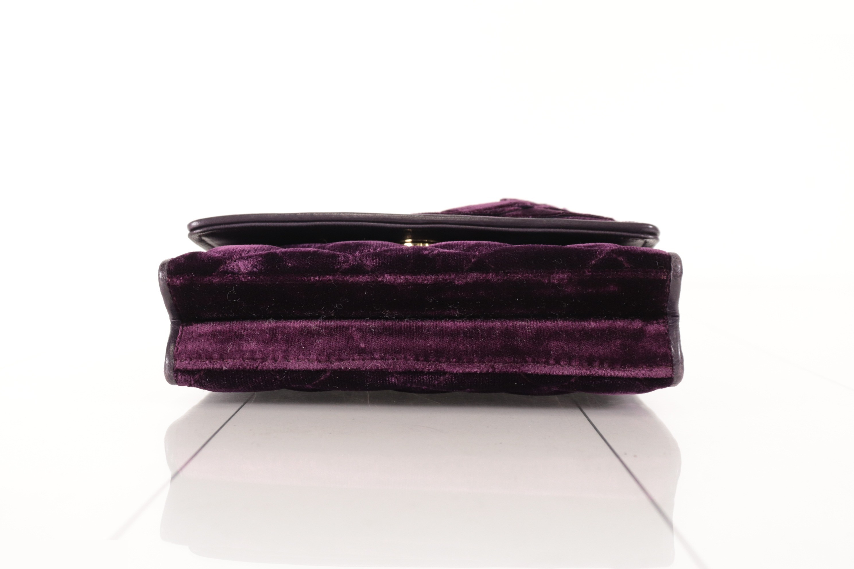 Velour bejeweled chain shoulder bag, purple, size 3. — view 7