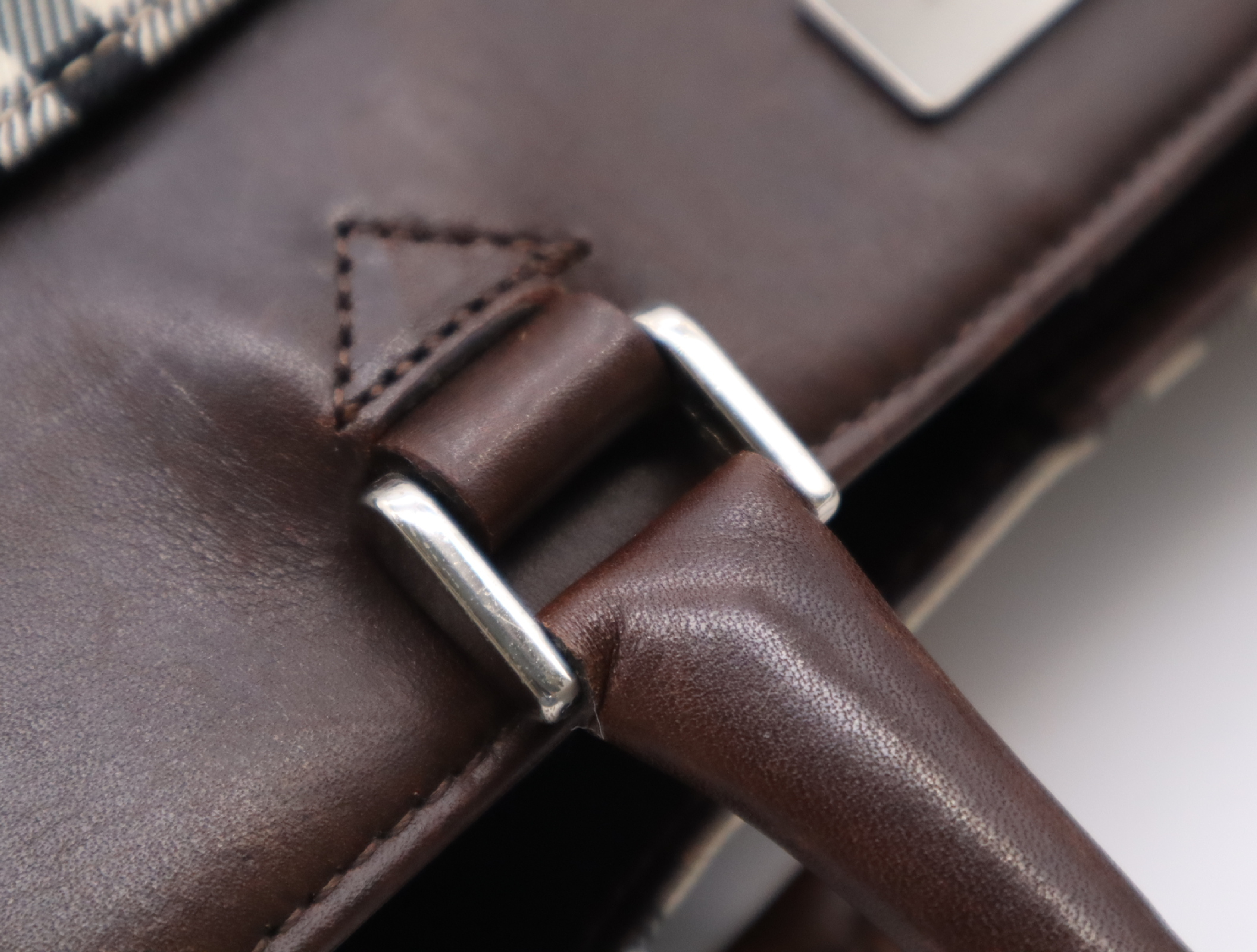 Leather Nova Check Tote Bag, Brown, Silver Hardware — view 9