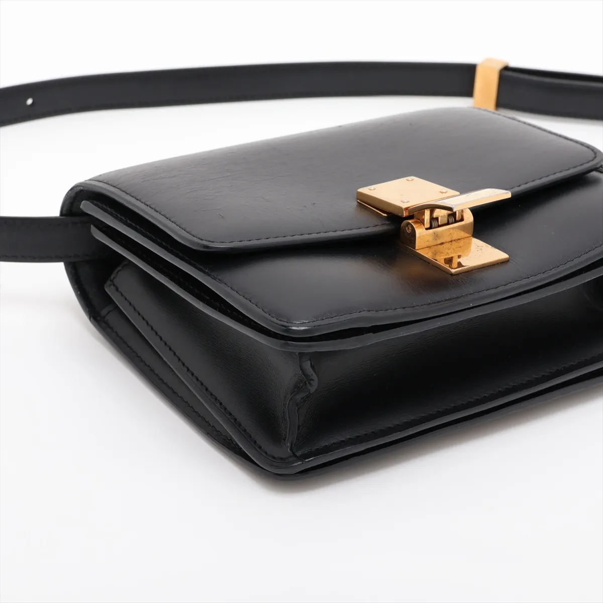 Classic Box Small Leather Shoulder Bag, Black — view 4