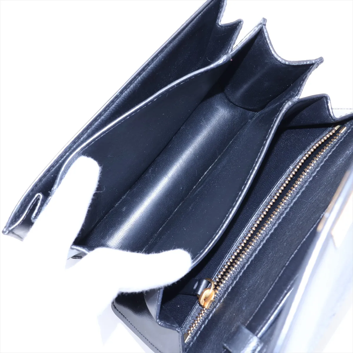 Classic Box Small Leather Shoulder Bag, Black — view 6