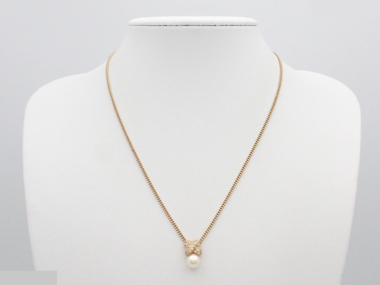 Rhinestone and pearl vintage necklace, chain approximately 43cm. — view 3