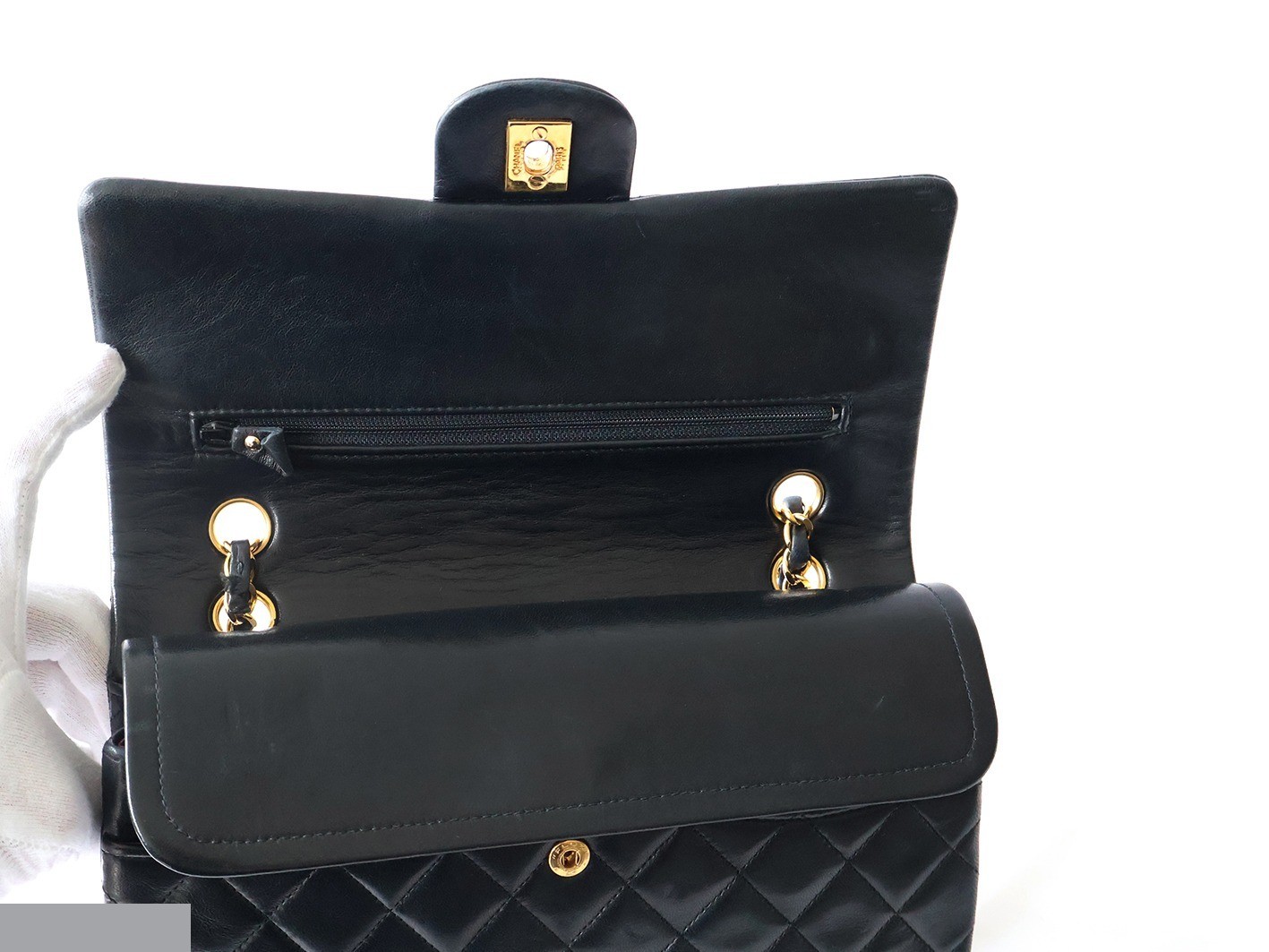 Matelassé 25 Lambskin Double Flap Double Chain Shoulder Bag, Black — view 10