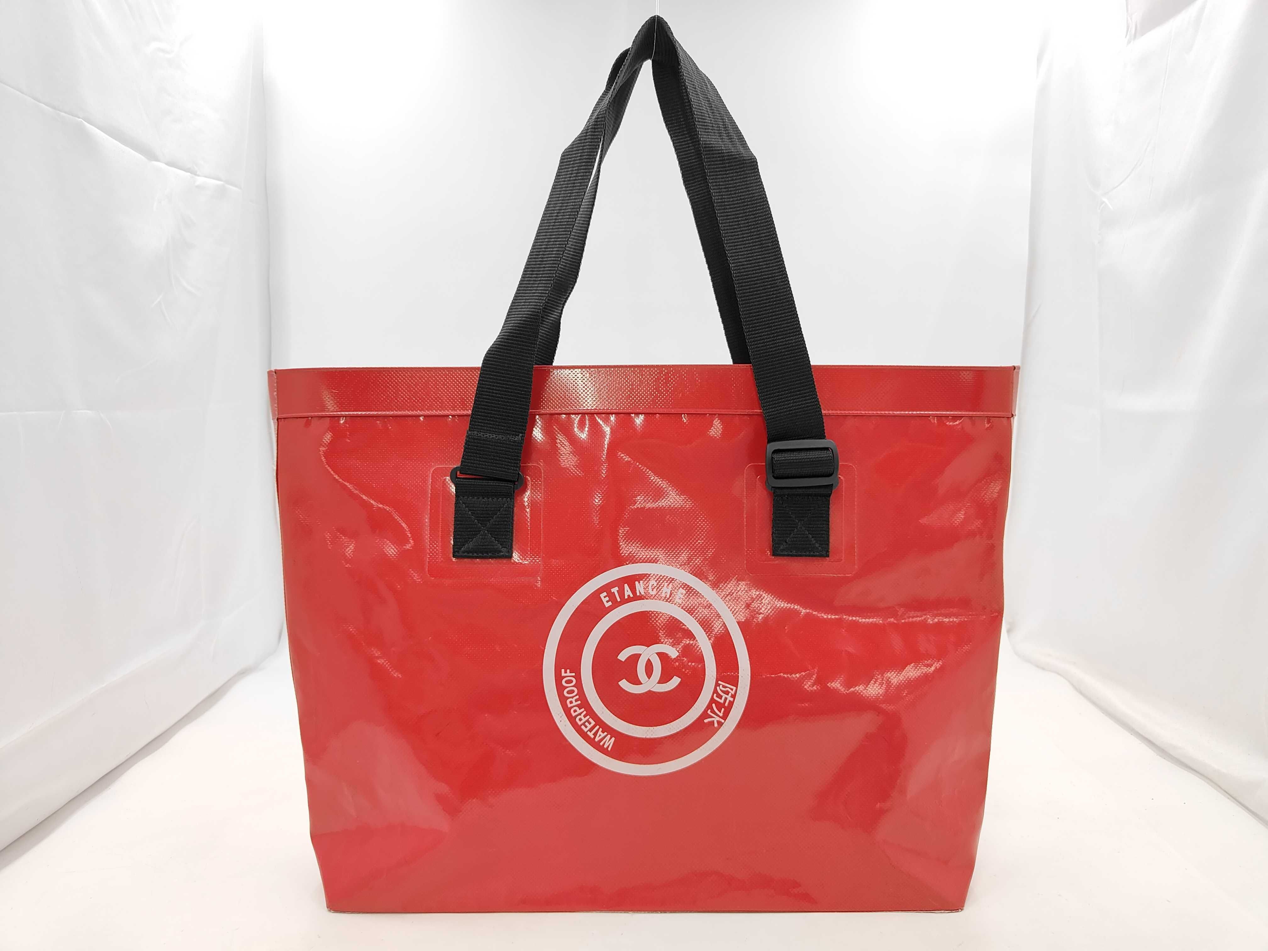 waterproof vinyl Coco Mark ETANCHE shoulder bag, red tote bag