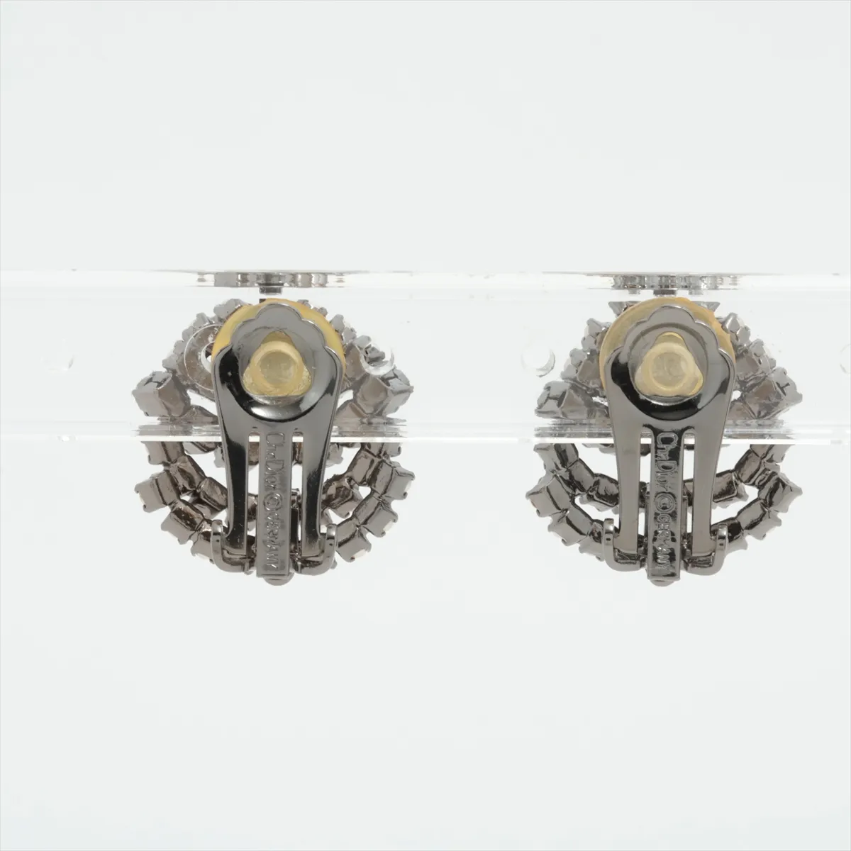 earrings (for both ears), metal x rhinestone x faux pearl, silver. — view 2