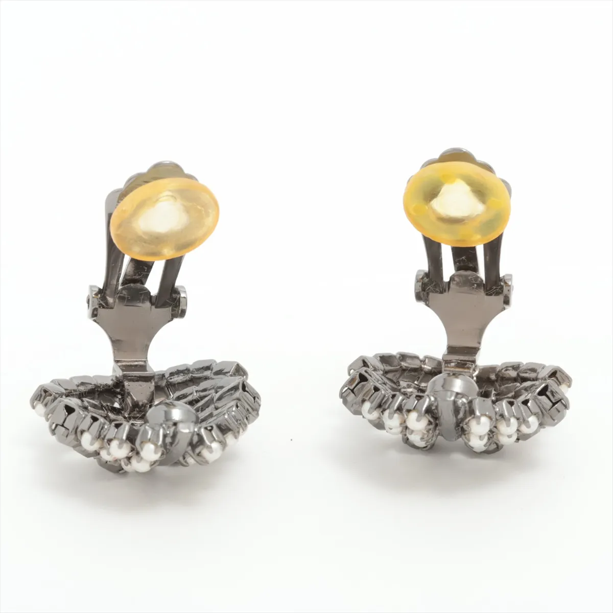 earrings (for both ears), metal x rhinestone x faux pearl, silver. — view 4