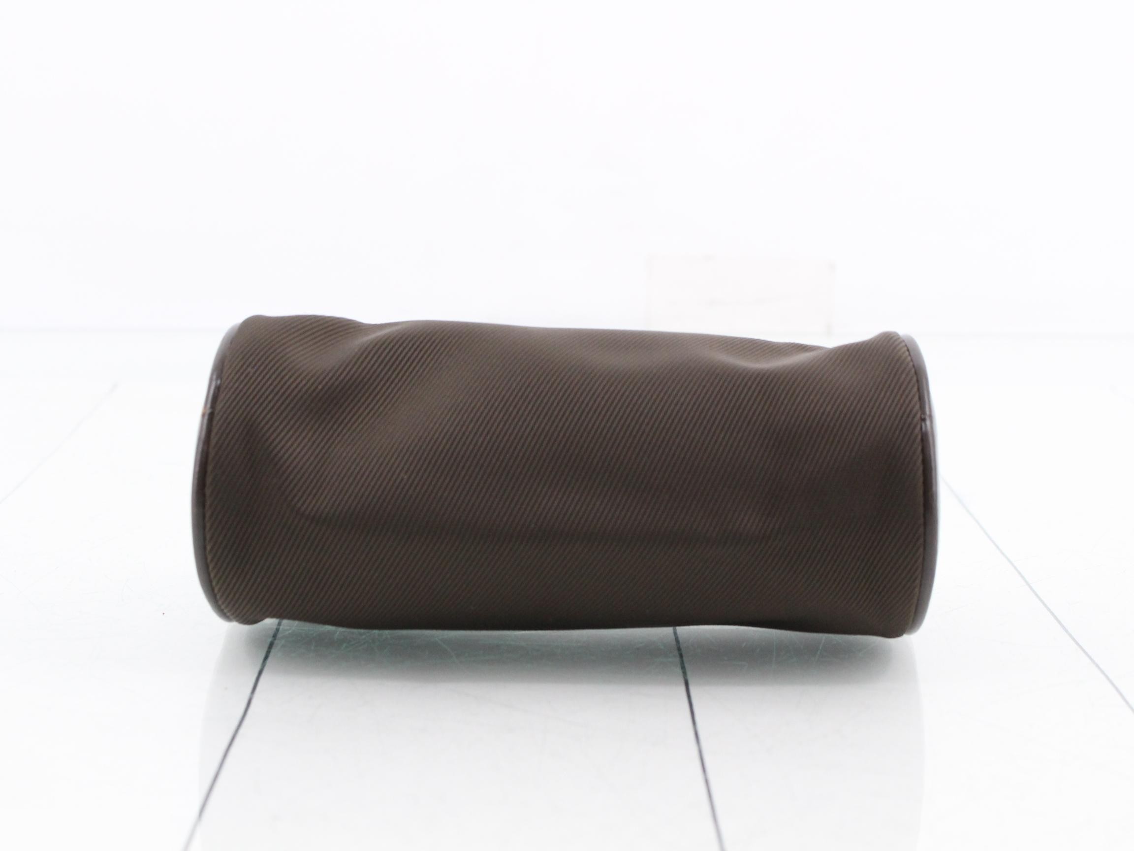 Bamboo, nylon, and leather cylindrical pouch, brown. — view 3