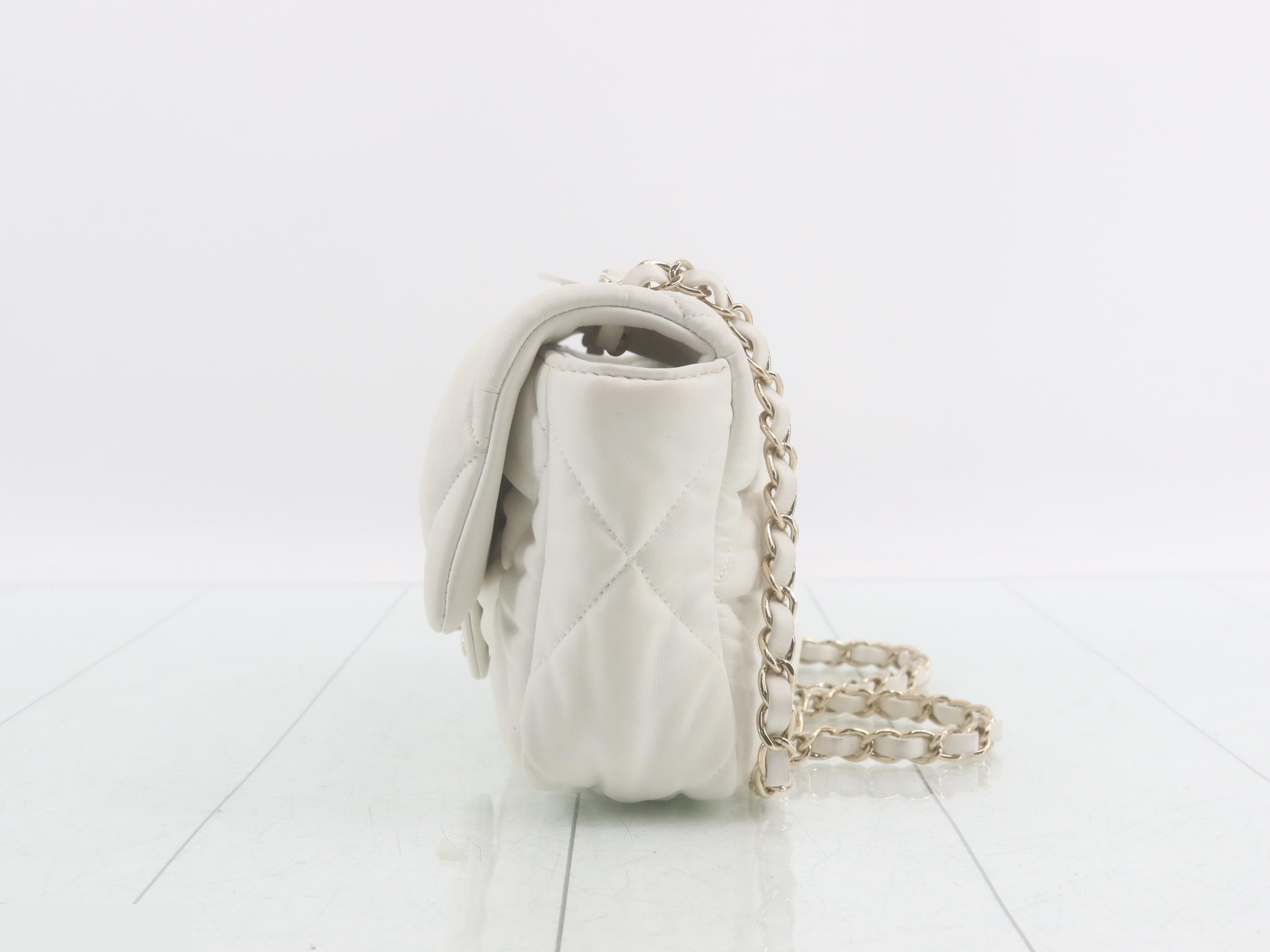 Coco Mark Turnlock Chain Shoulder Bag, White — view 3