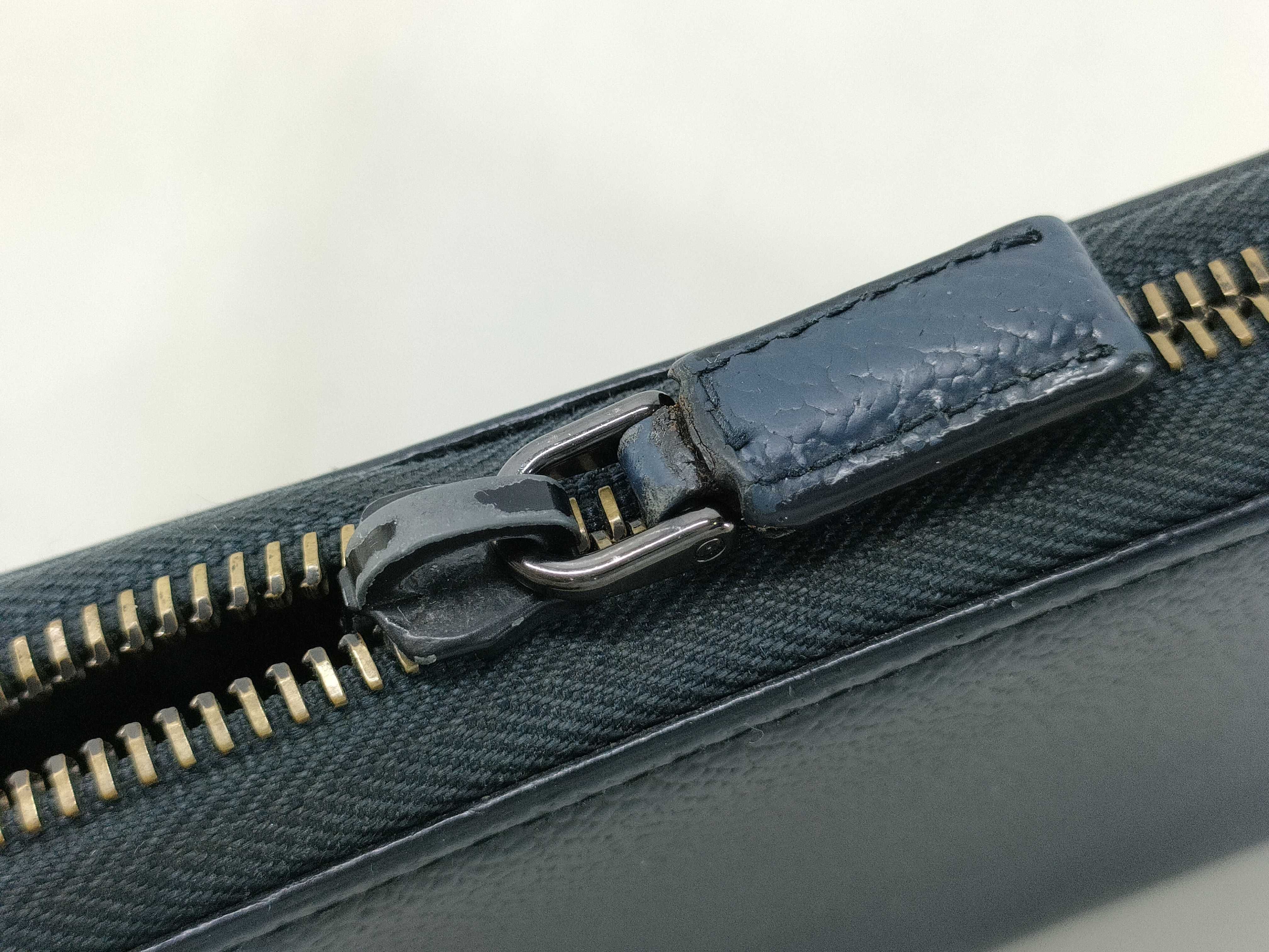 logo plate long wallet leather navy wallet — view 8