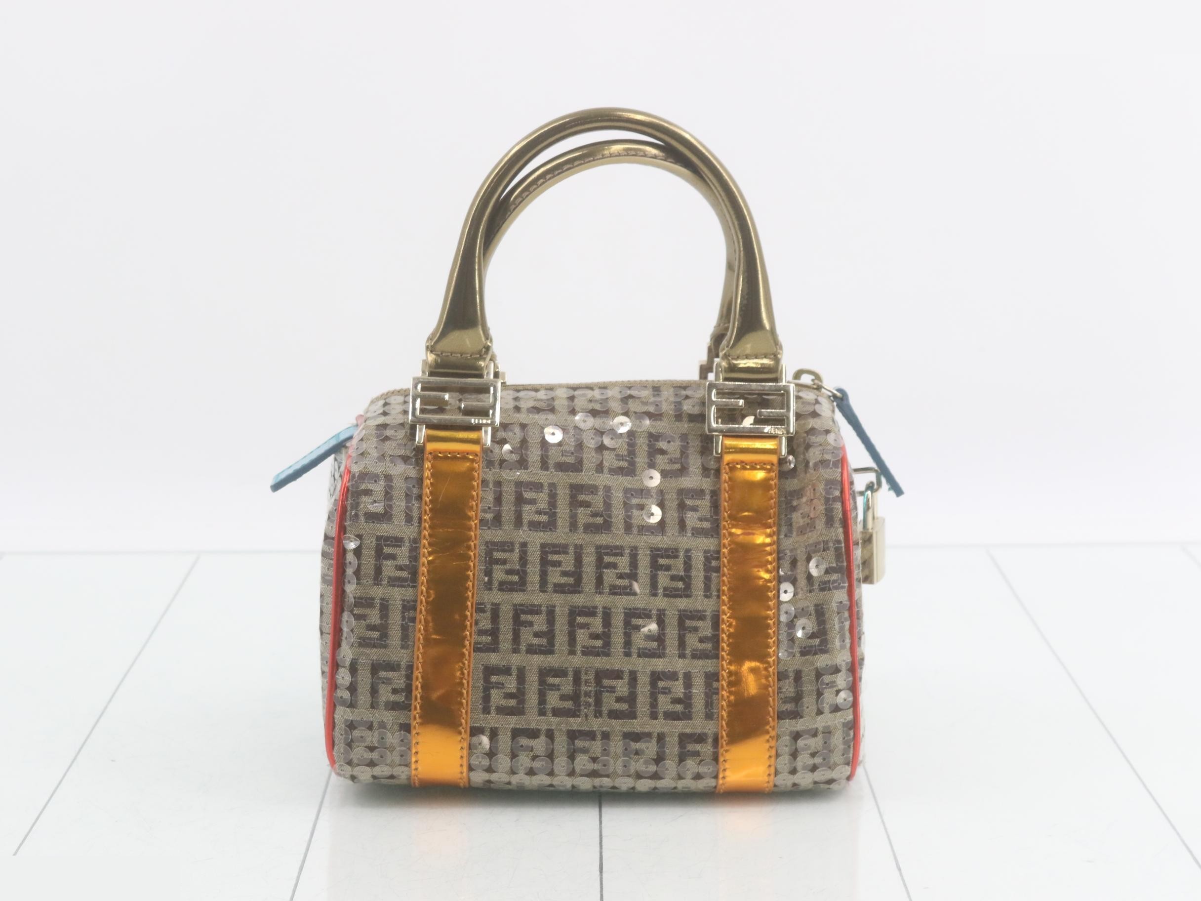 Sequined Mini Boston Bag - Beige/Brown — view 2