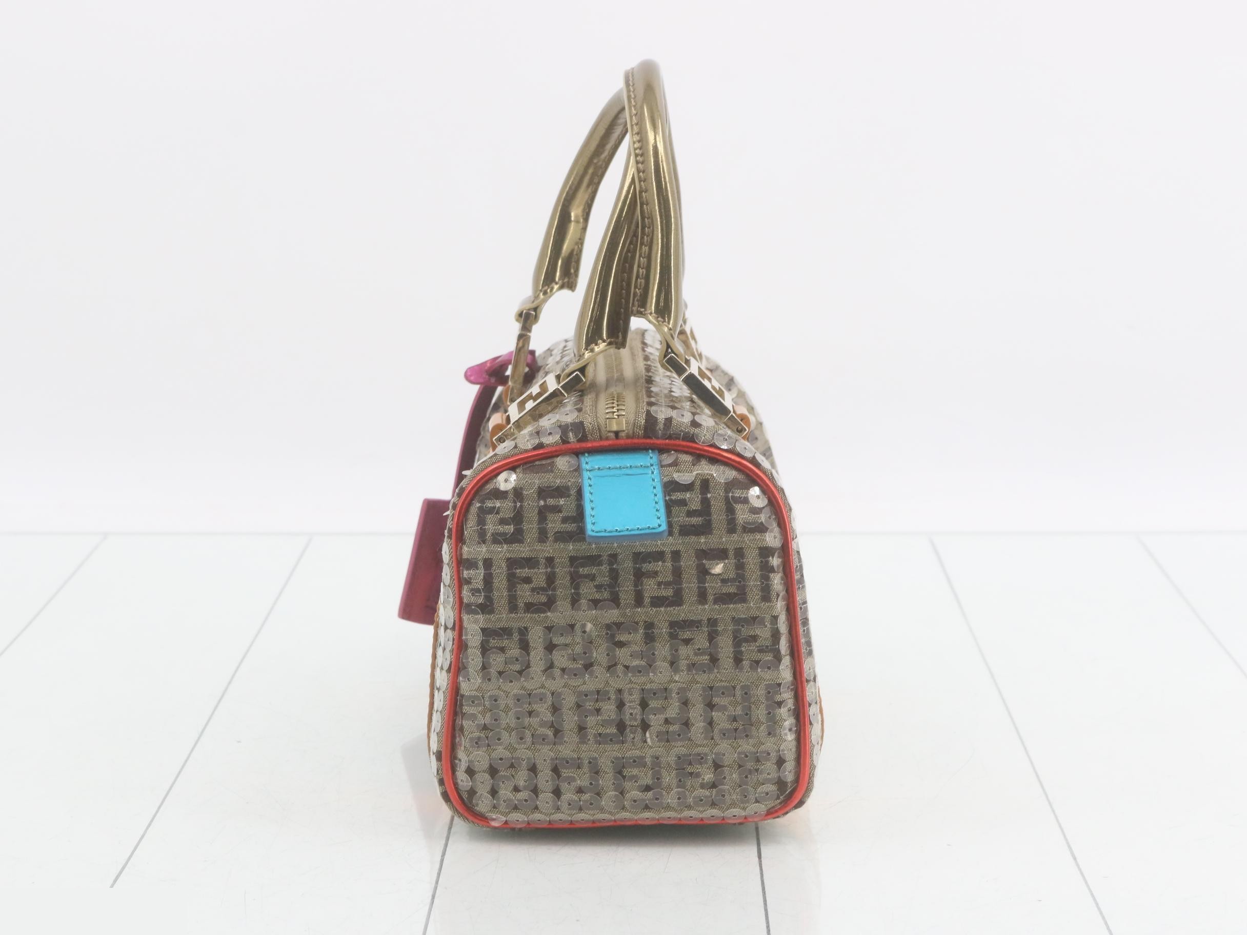 Sequined Mini Boston Bag - Beige/Brown — view 3