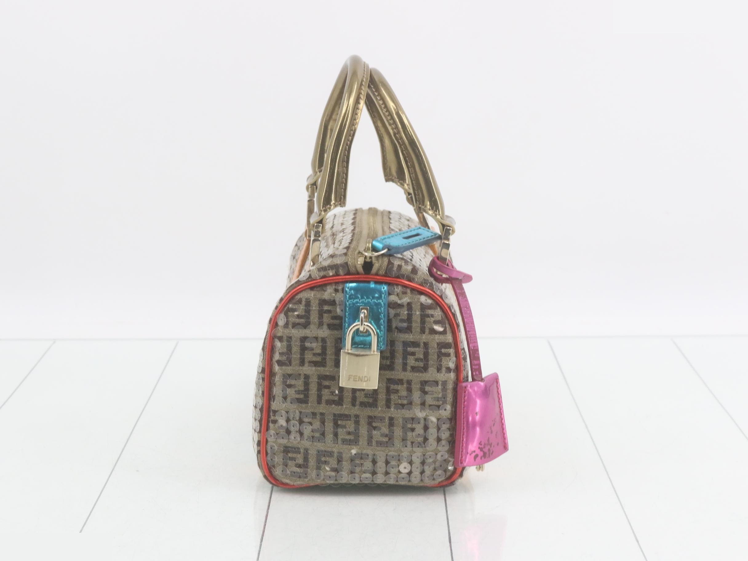 Sequined Mini Boston Bag - Beige/Brown — view 4