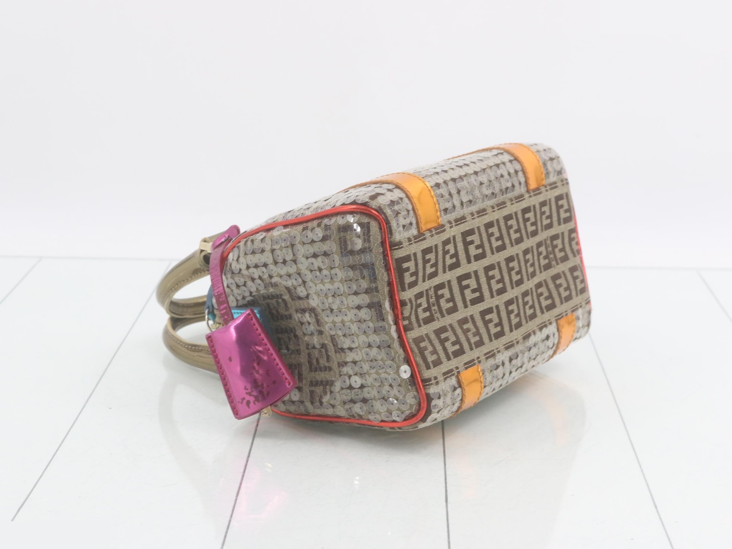 Sequined Mini Boston Bag - Beige/Brown — view 5