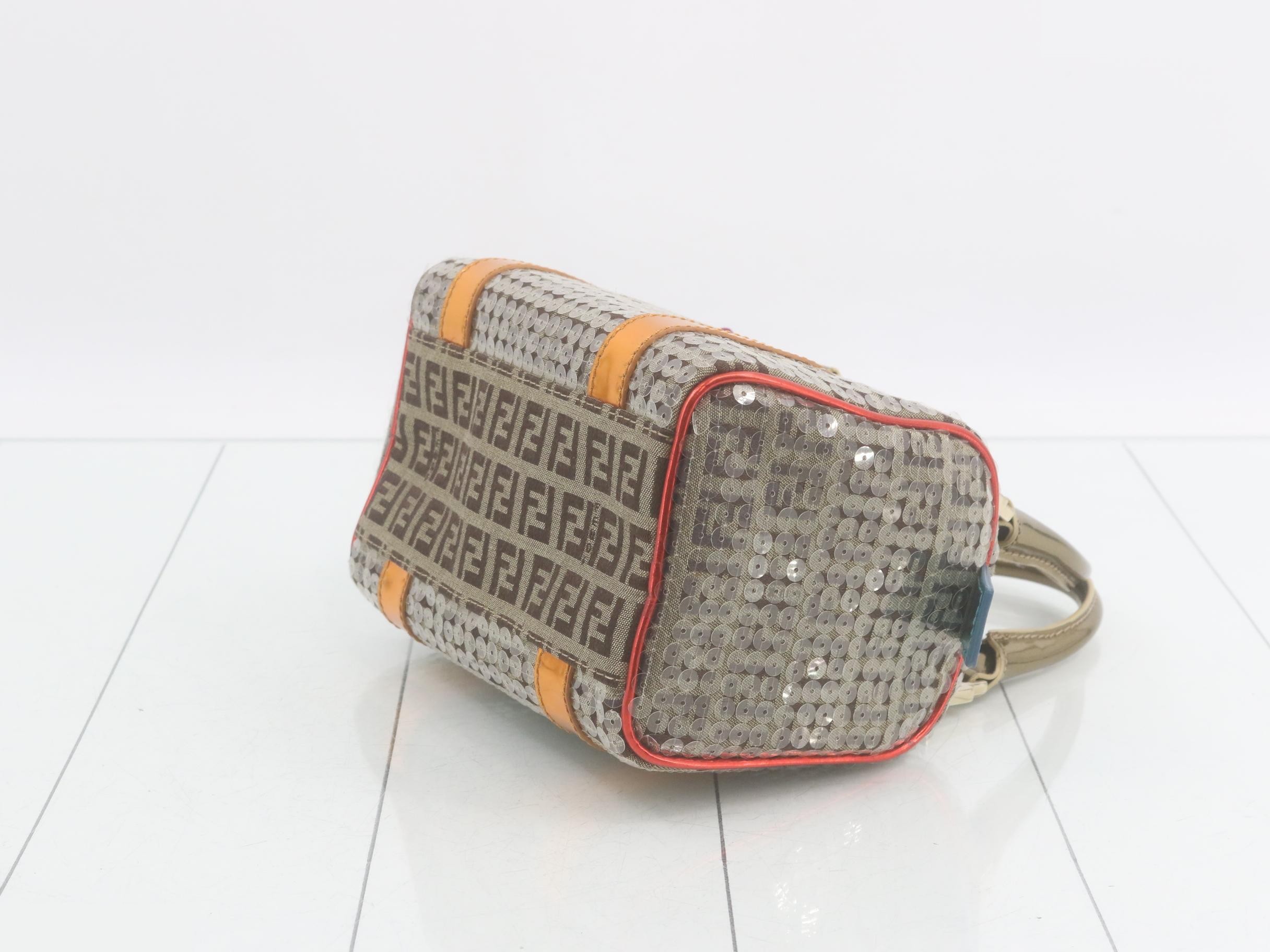 Sequined Mini Boston Bag - Beige/Brown — view 6