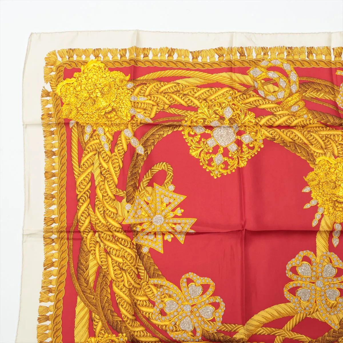 Scarf Silk Red x Yellow Thread Fuzz Thread Wrinkle — view 2