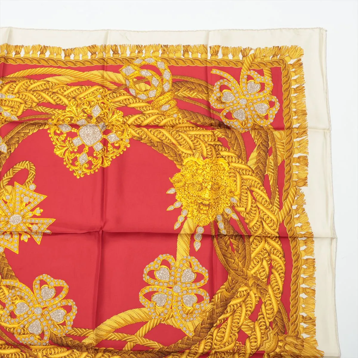 Scarf Silk Red x Yellow Thread Fuzz Thread Wrinkle — view 3
