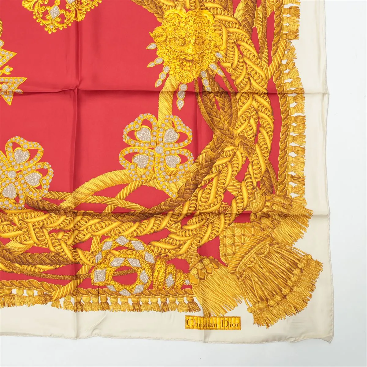 Scarf Silk Red x Yellow Thread Fuzz Thread Wrinkle — view 4