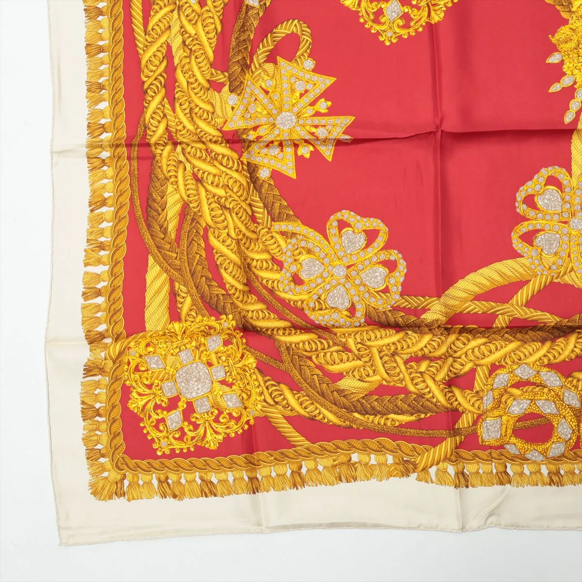 Scarf Silk Red x Yellow Thread Fuzz Thread Wrinkle — view 5