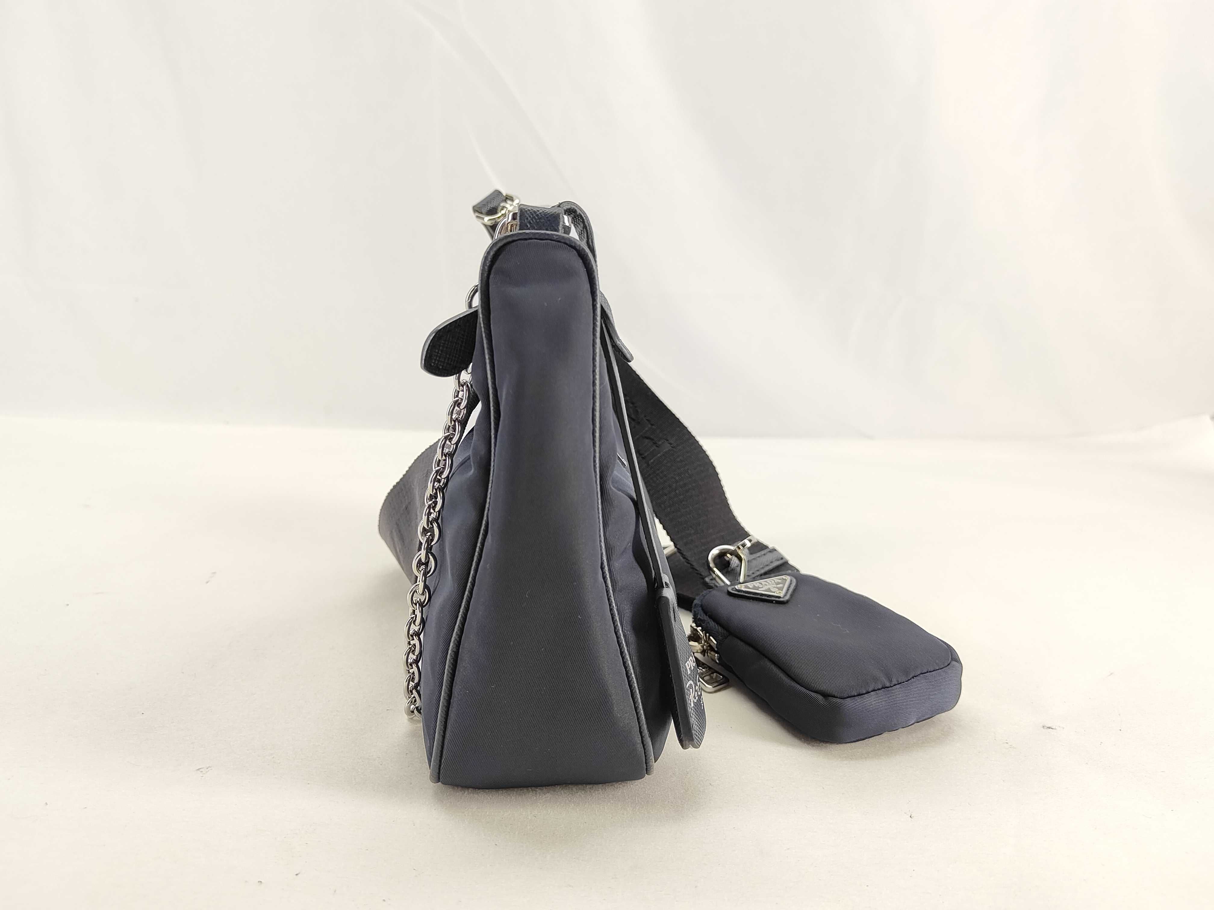 Nylon Prada Re-Edition 2005 Re-Nylon 2-Way Shoulder Bag with Mini Pouch, Navy, Silver Hardware Shoulder Bag — view 12