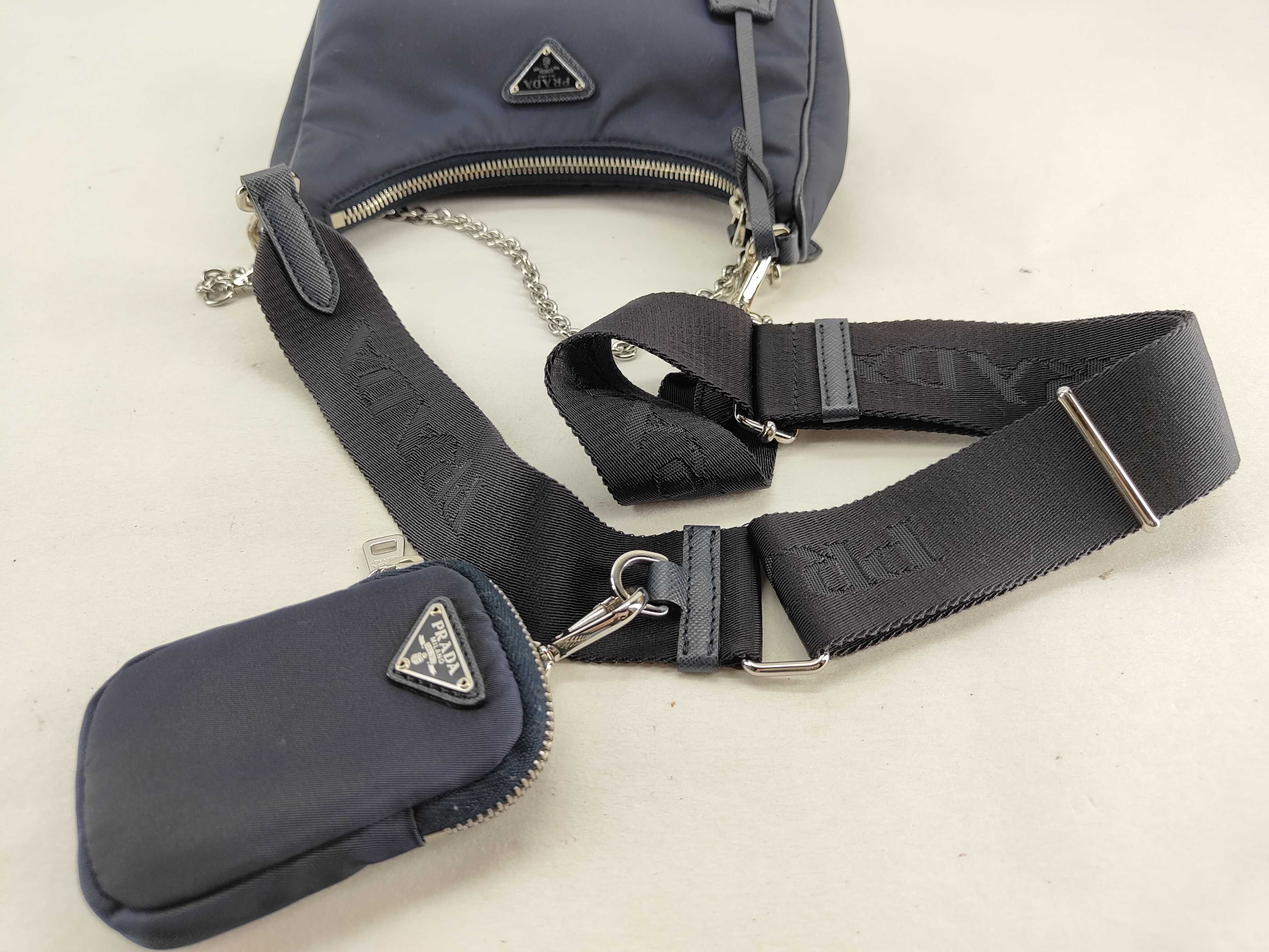 Nylon Prada Re-Edition 2005 Re-Nylon 2-Way Shoulder Bag with Mini Pouch, Navy, Silver Hardware Shoulder Bag — view 3