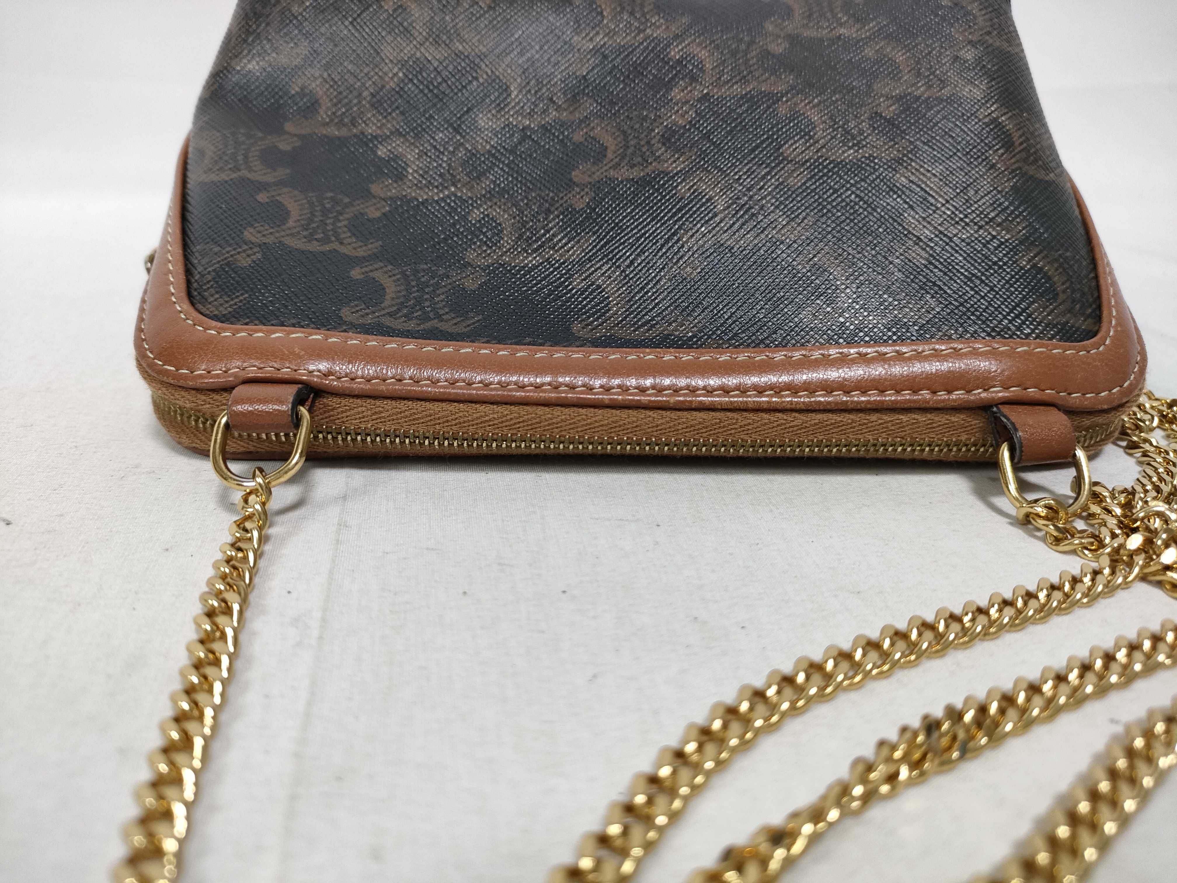 Triomphe Mini Chain Shoulder Bag in Brown Coated Canvas — view 11